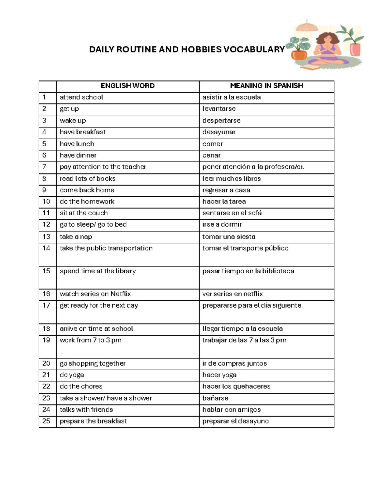 Daily Routine AND Hobbies Vocabulary - DAILY ROUTINE AND HOBBIES ...