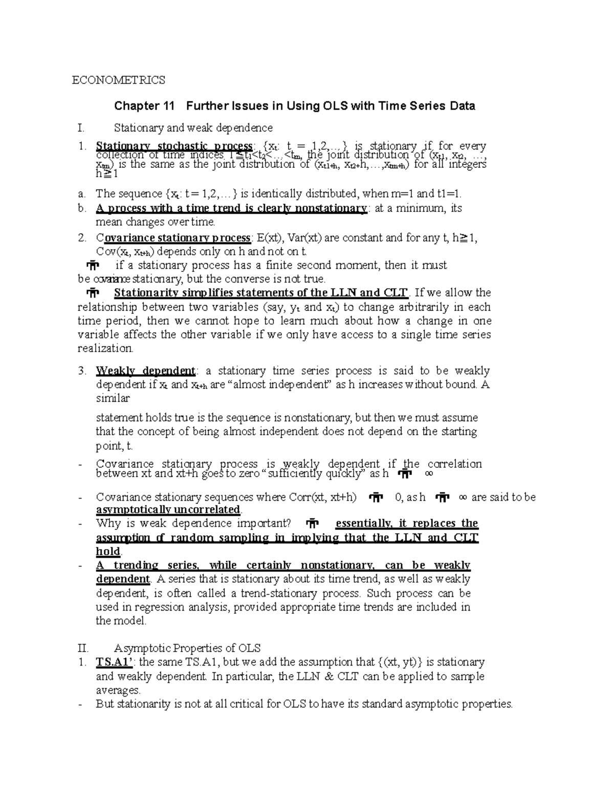 Econometrics 7 - Chapter 11 OLS with Time Series Data Overview - Studocu