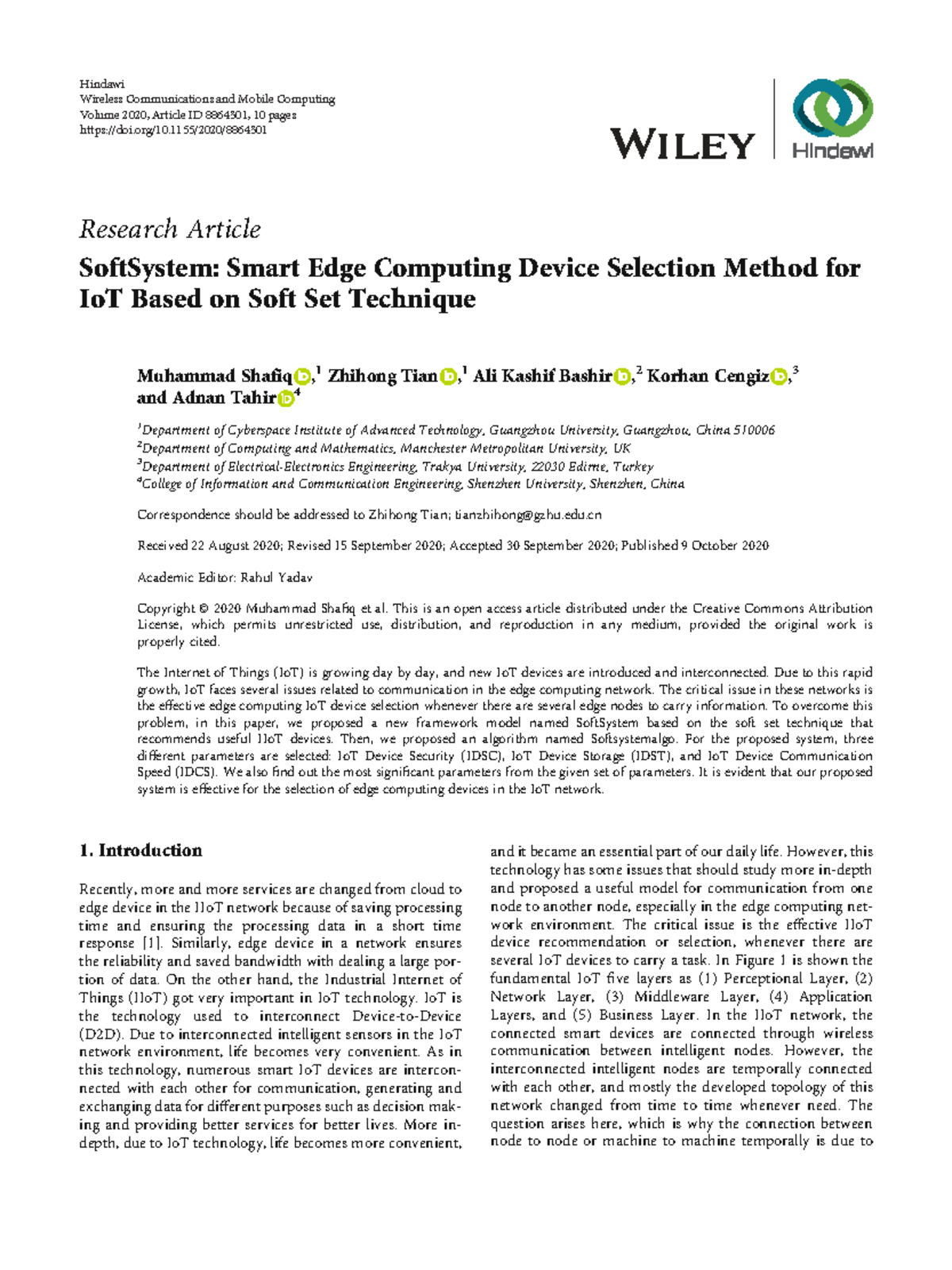 SoftSystem: Smart Edge Computing Device Selection for IoT (2020) - Studocu