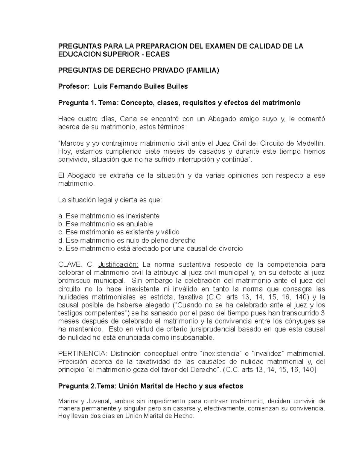 ECAES Preguntas de Derecho Privado y Comercial para Examen Final - Document Preview