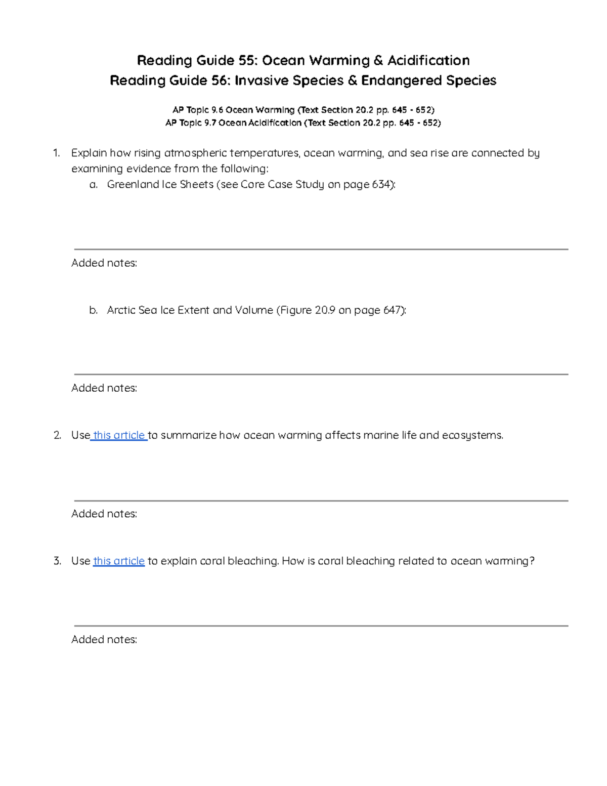 AP Reading Guide 55: Ocean Warming & Acidification Overview - Studocu