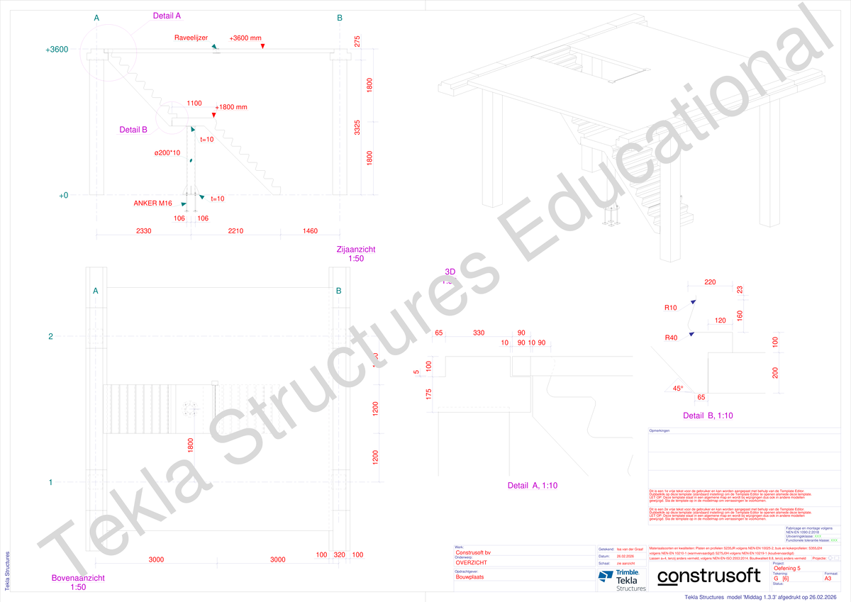 Detail A & B Overview - Tekla Structures Model (Oefening 5) - Studeersnel