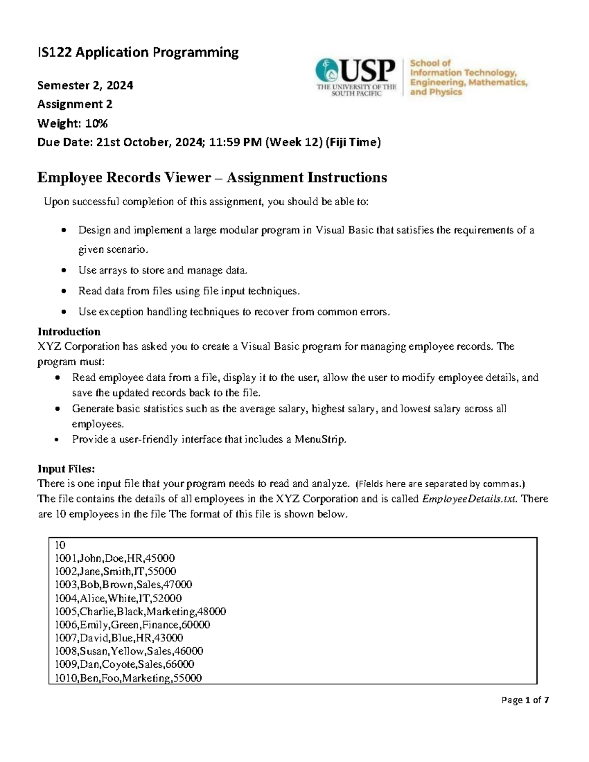 Employee Records Viewer - Assignment 2 IS122 2024 Instructions - Studocu