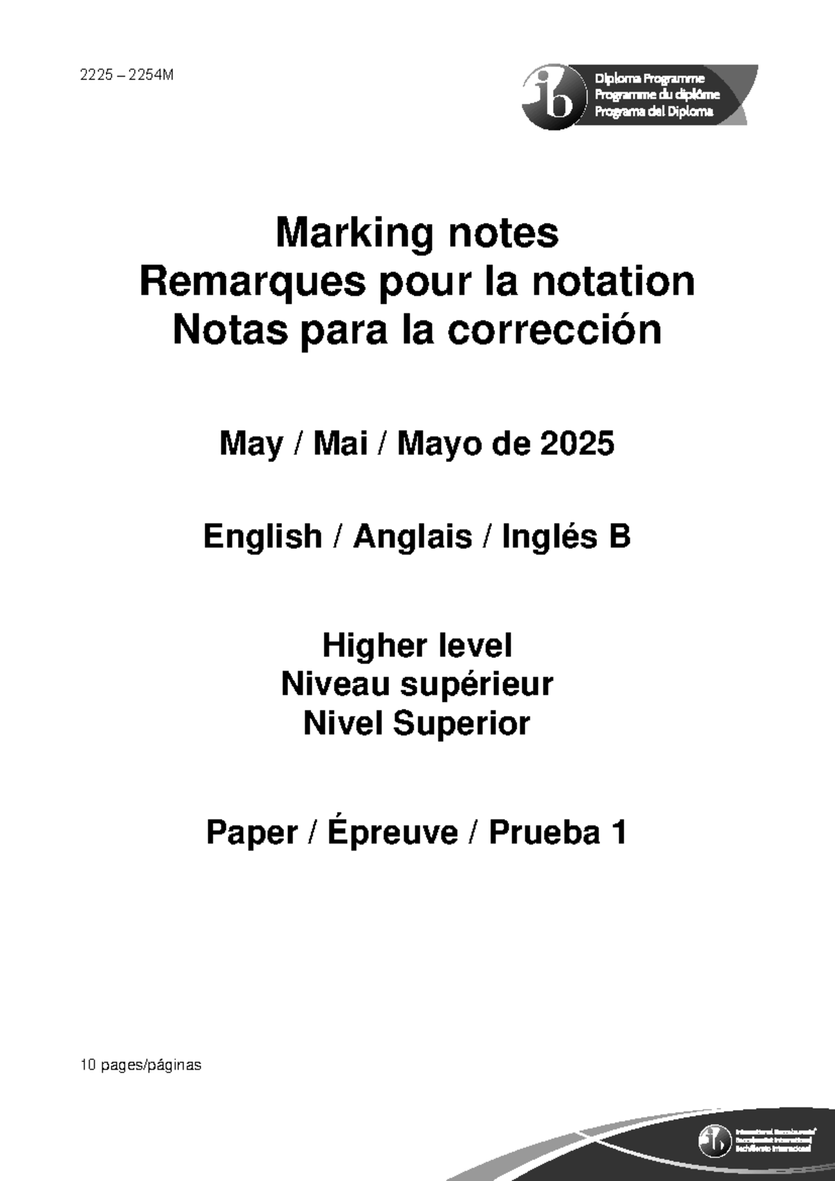2254M English B Paper 1 TZ3 HL Marking Notes and Criteria - Studocu