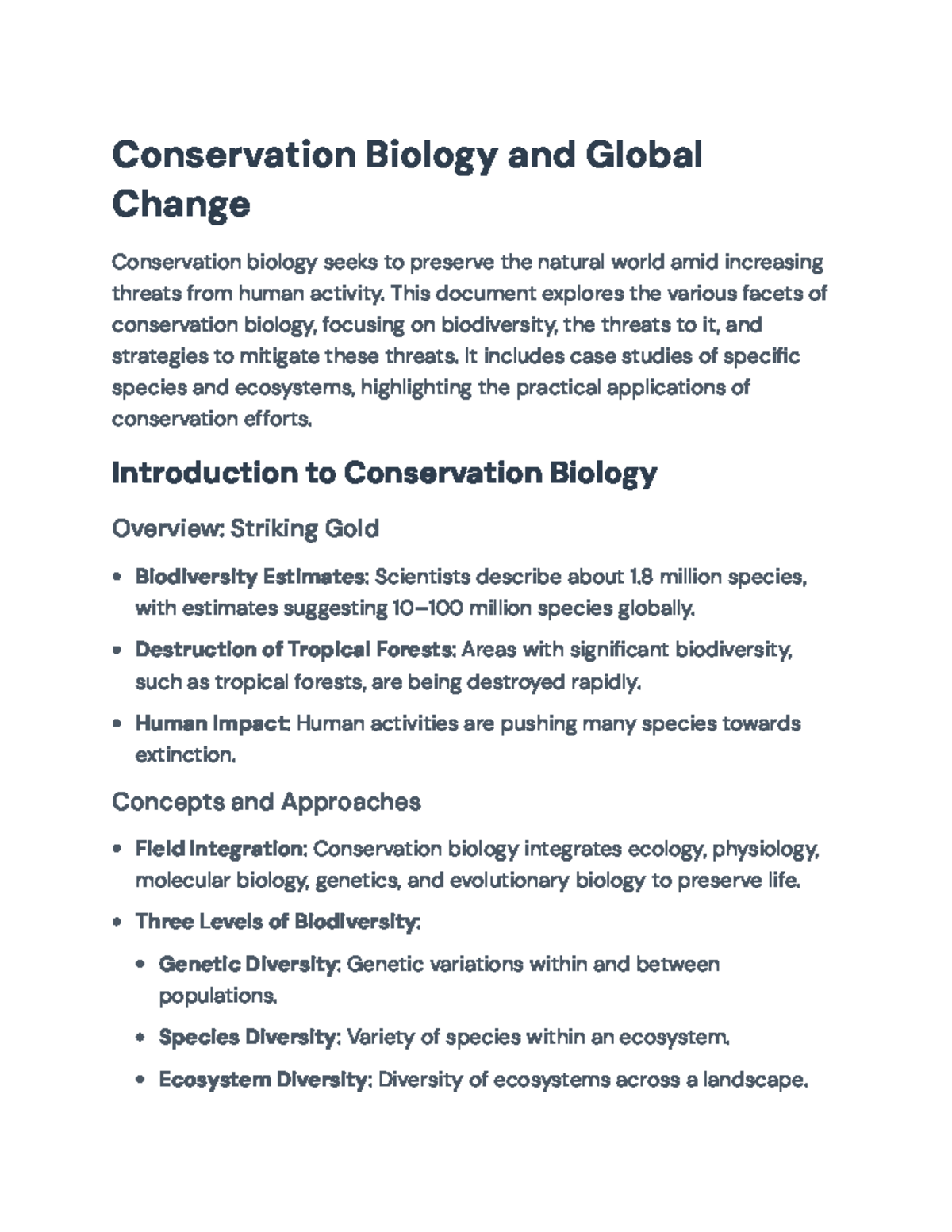 Conservation Biology: Strategies and Impacts on Biodiversity ...