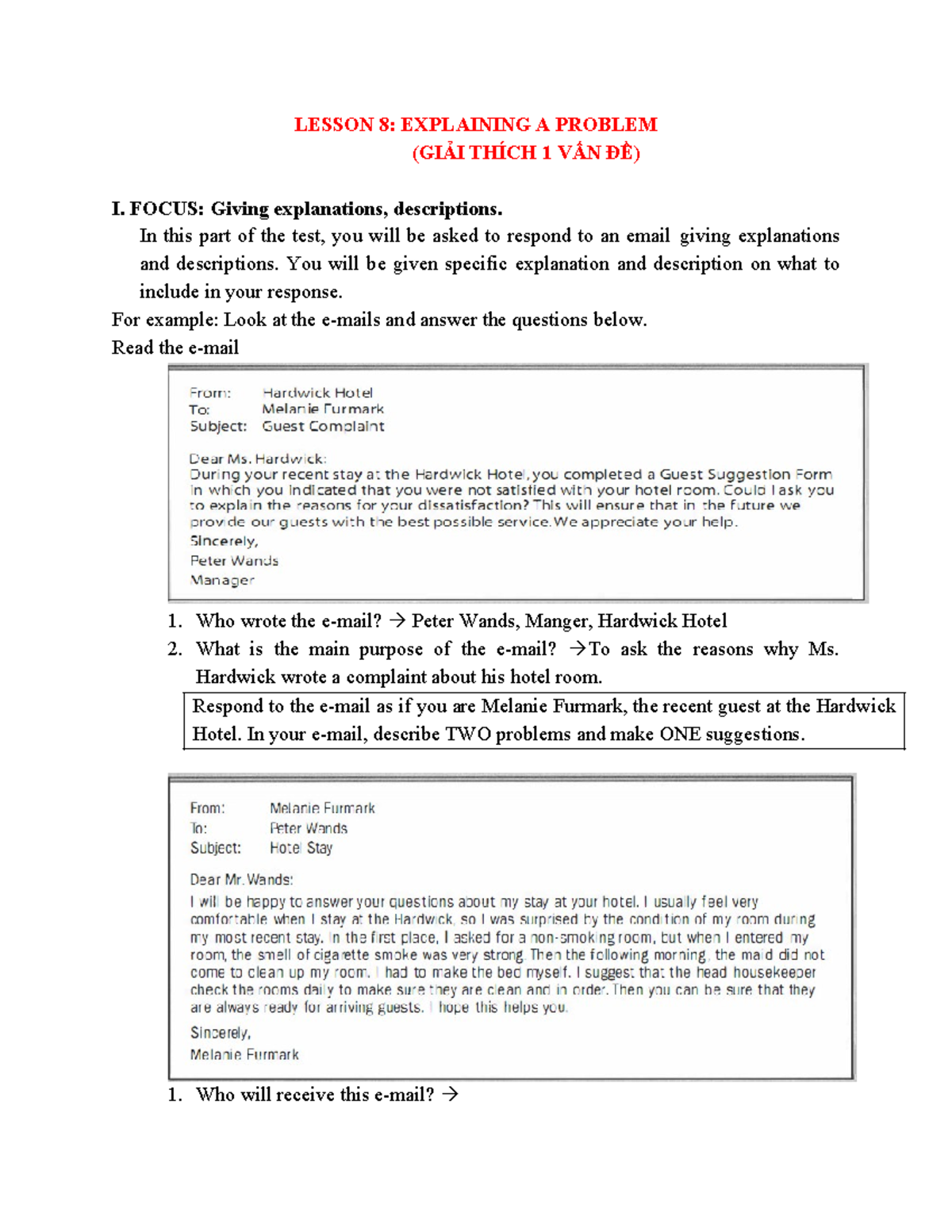 Writing LV2 - Lesson 8 - Explaining Problems and Solutions - Studocu