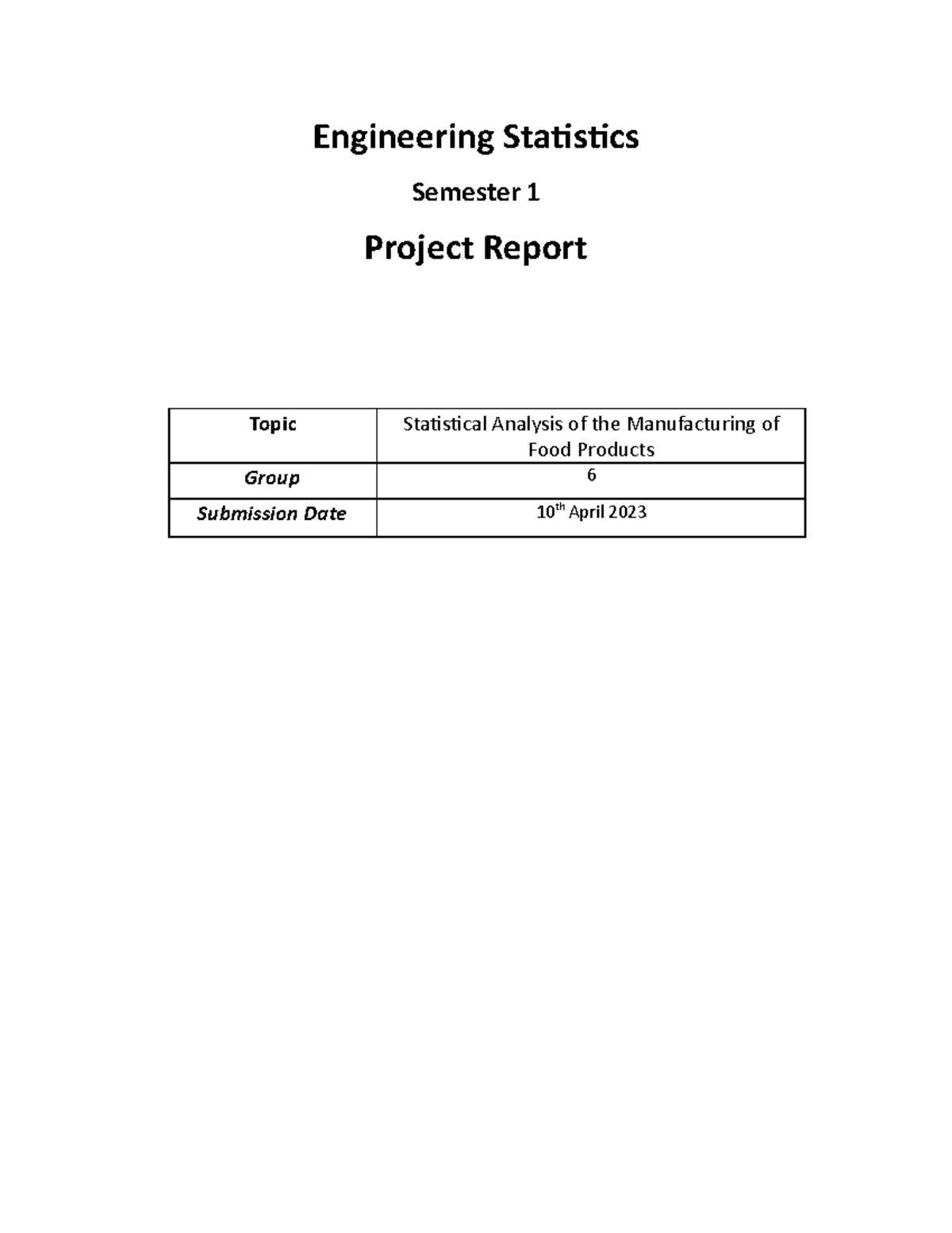 Eng Stats | Project Report on Statistical Analysis: Food Manufacturing ...