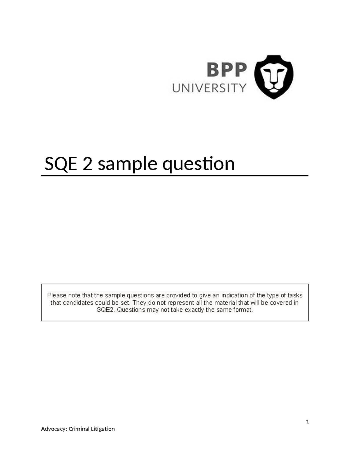 SQE 2: Sample Questions and Witness Statements for Criminal Litigation ...