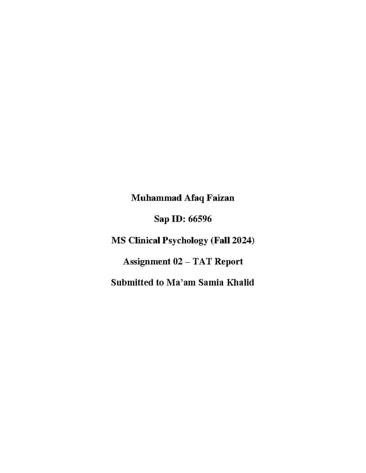 TAT report (02) for U.A: Psychological assessment details and findings ...