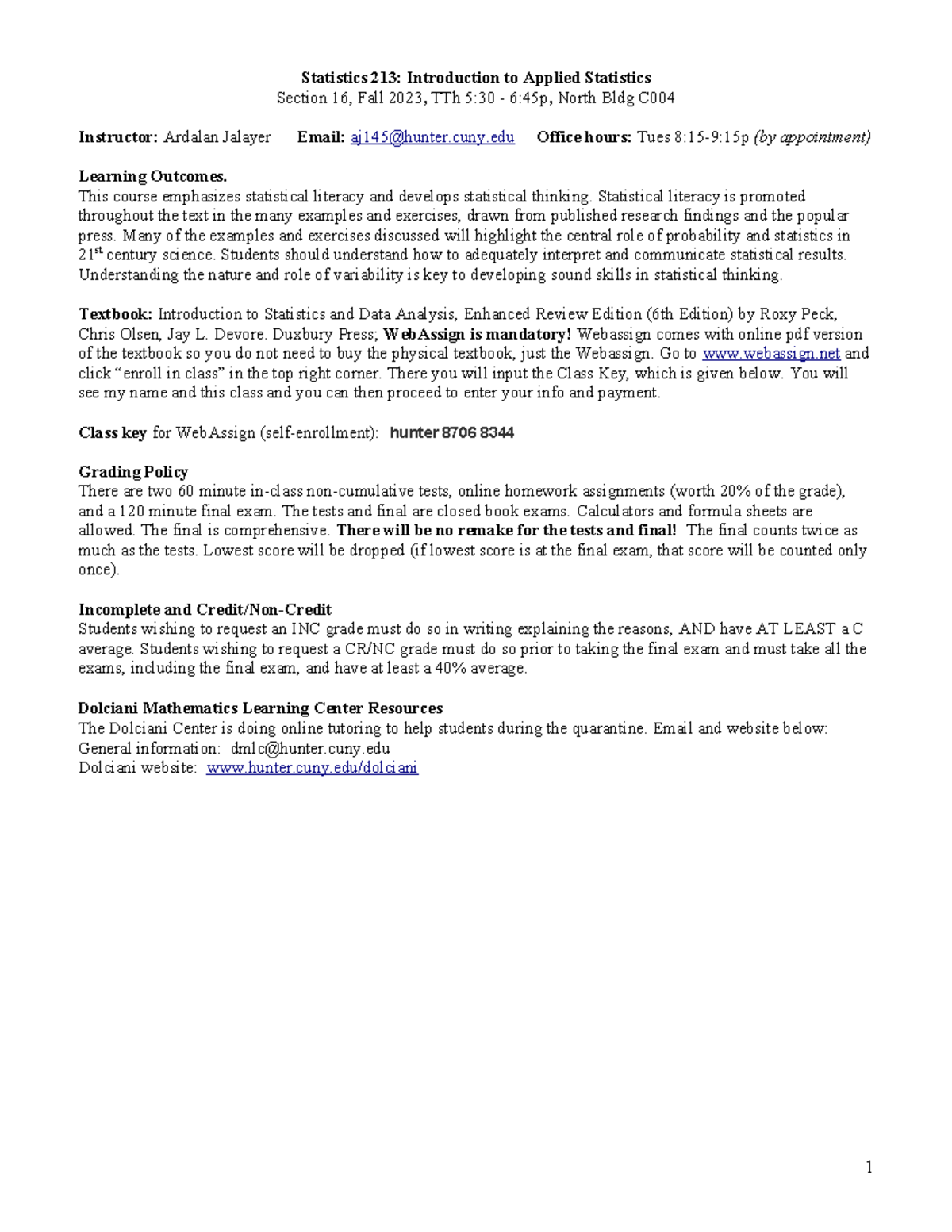 Stat213 Fall 2023 section 16 Syllabus - Statistics 213: Introduction to ...