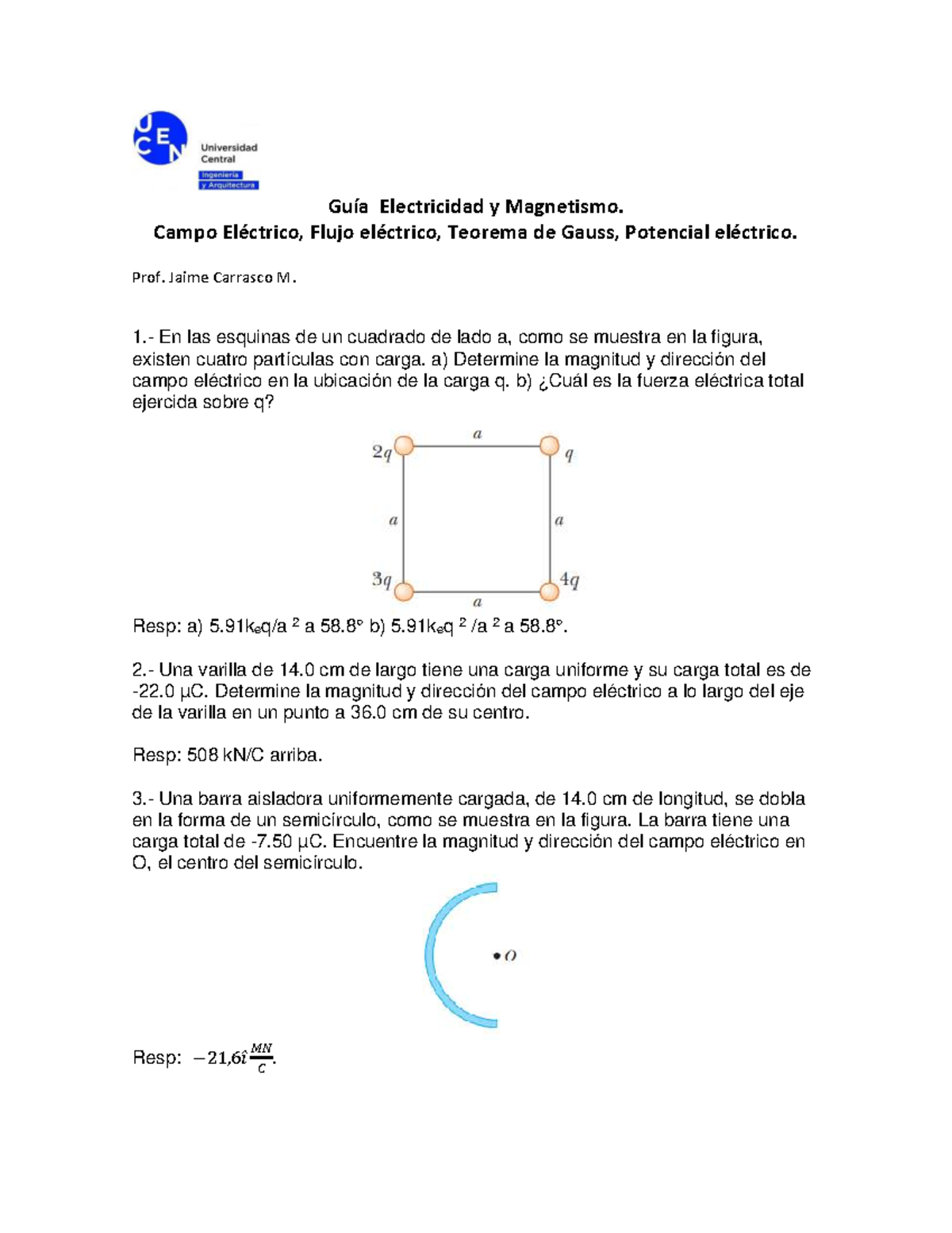Guía de Electricidad y Magnetismo: Campo Eléctrico y Potencial (Cam E) - Document Preview