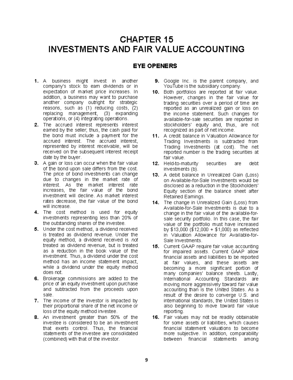 Warren SM Ch.15 Final Exam Notes - Investments & Fair Value Accounting ...