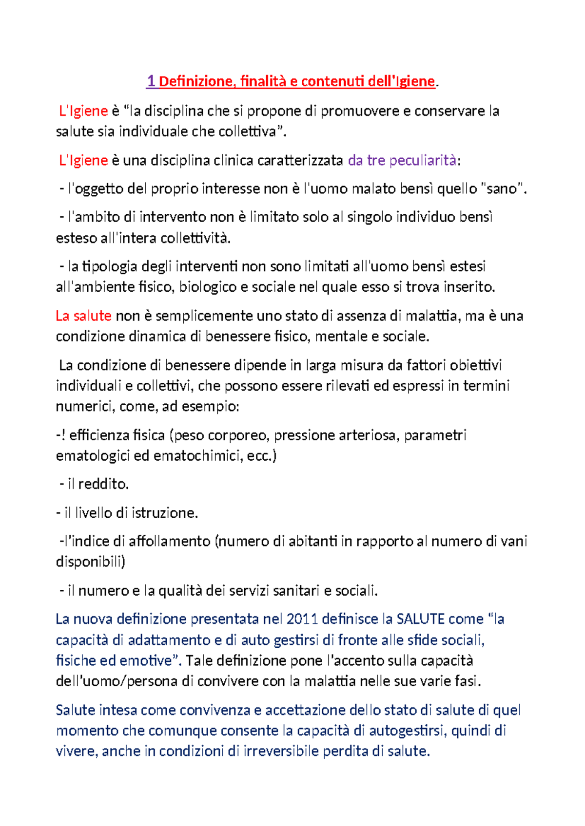 Esame Igiene - ####### 1 Definizione, finalità e contenuti dell'Igiene ...
