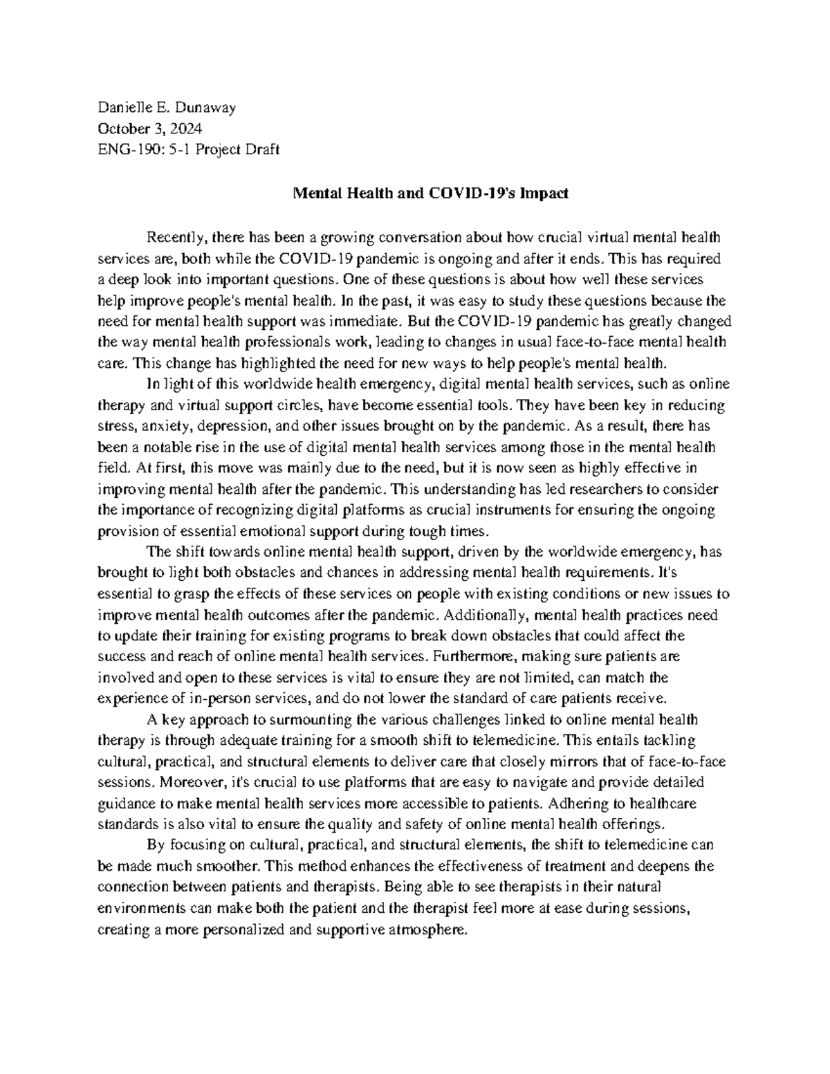 ENG-190 5-1 - The Role of Telehealth in Mental Health Post-COVID-19 ...