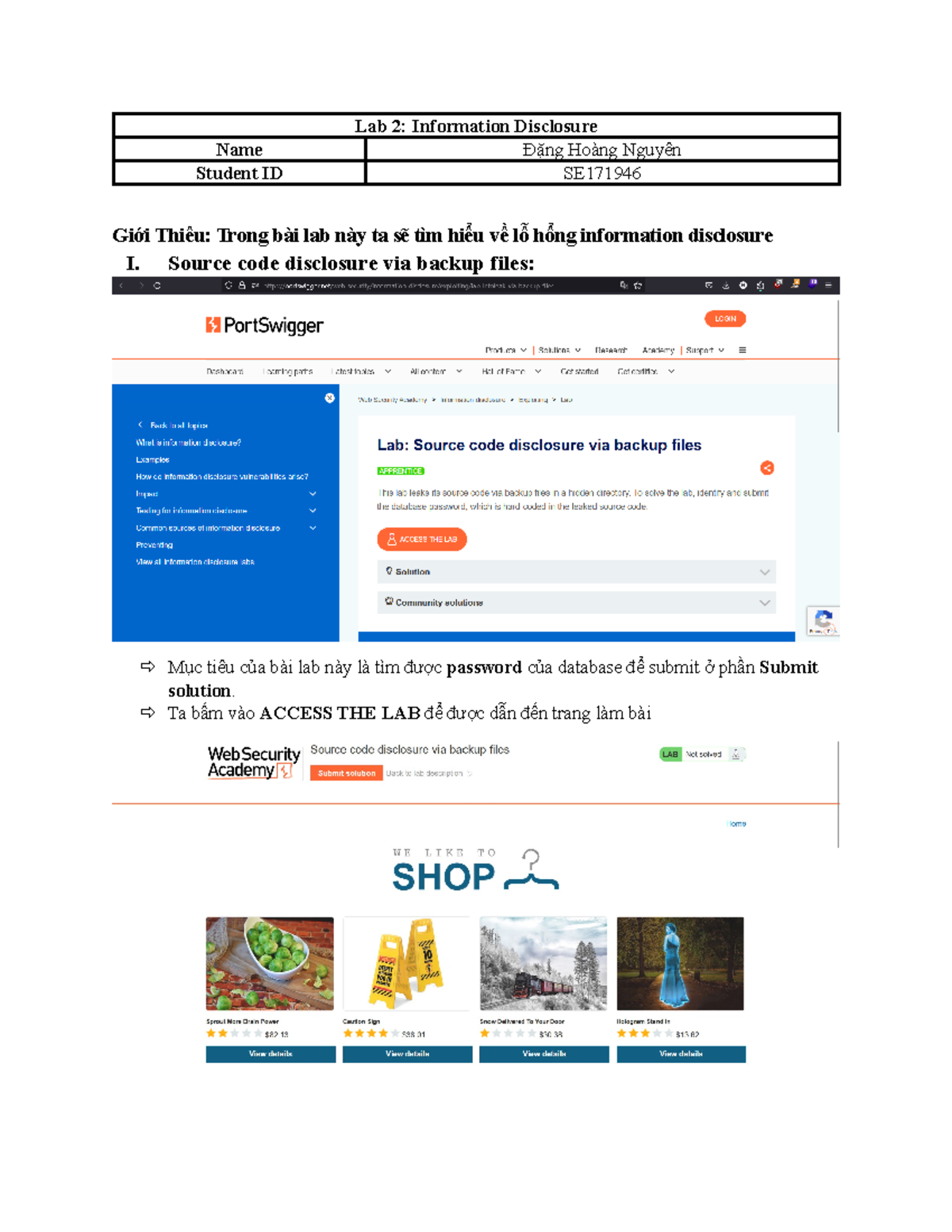 Lab 2 - good - Lab 2: Information Disclosure Name Đặng Hoàng Nguyên ...