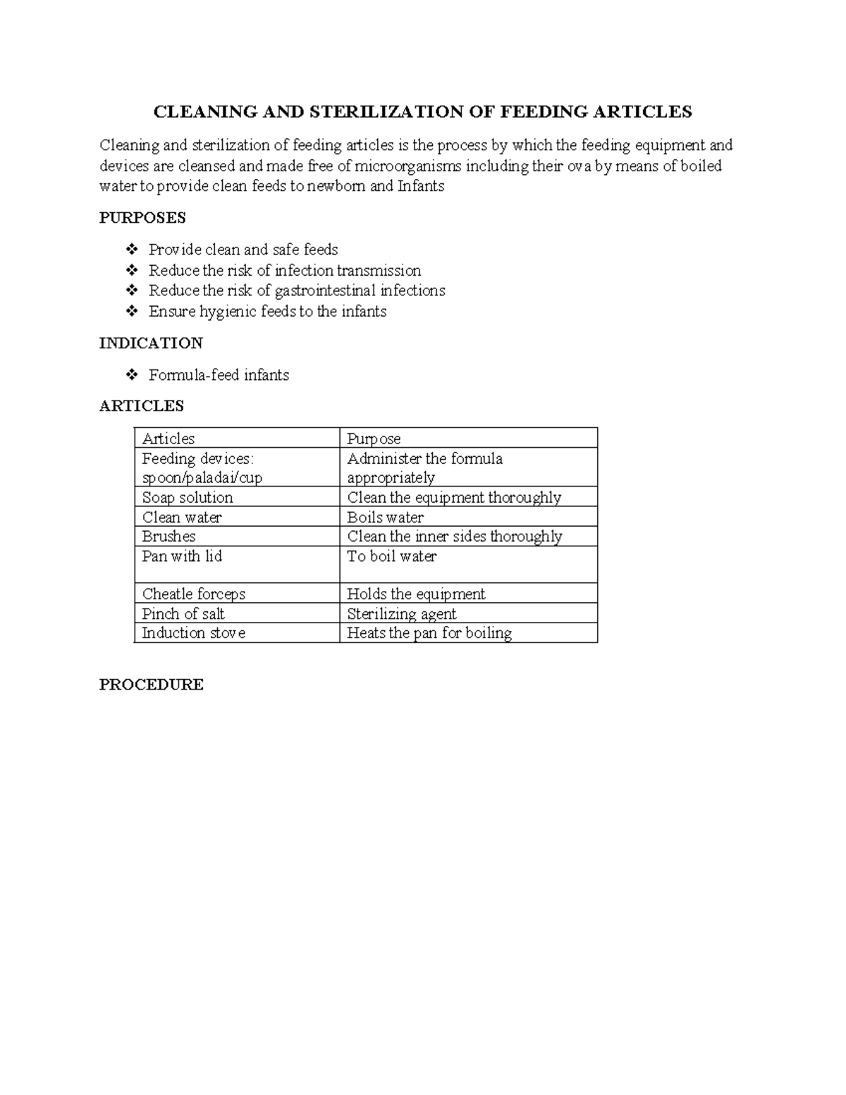 CLEANING & STERILIZATION OF FEEDING ARTICLES: A Guide - Studocu