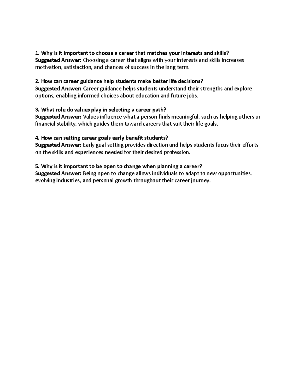 Career Guidance: Key Questions & Suggested Answers - Studocu