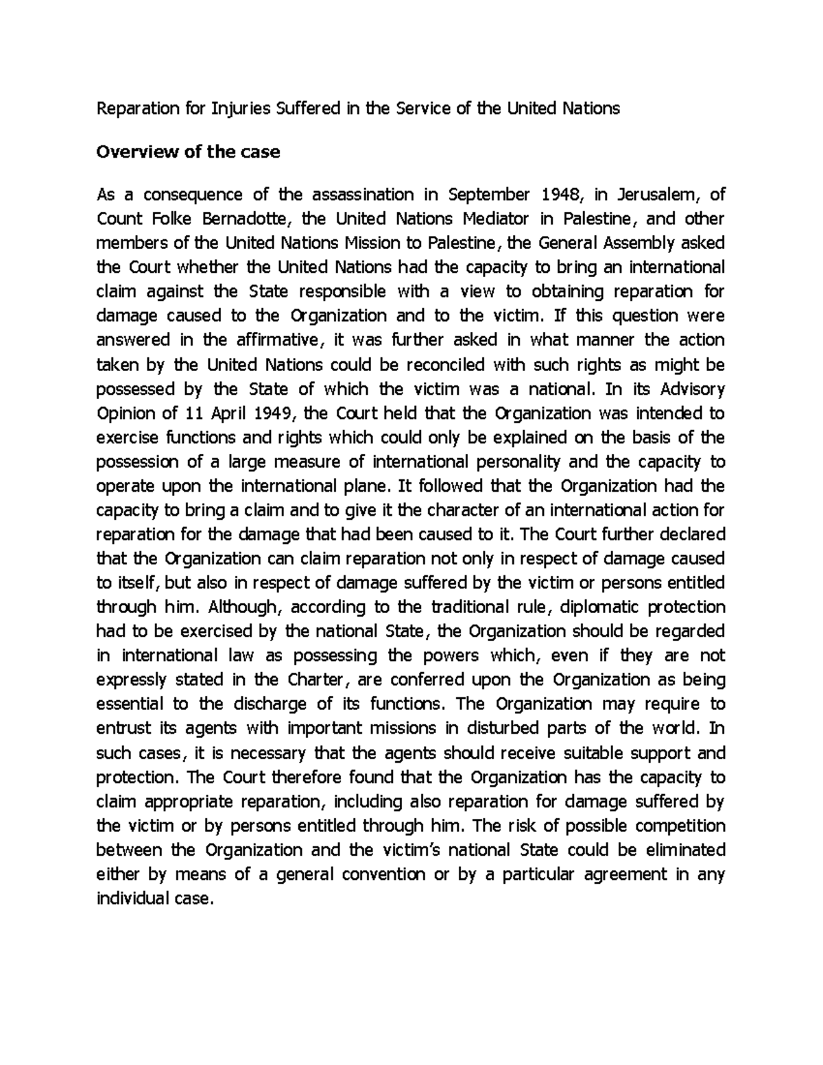 Reparation Claims for UN Victims: Legal Insights and Implications - Studocu