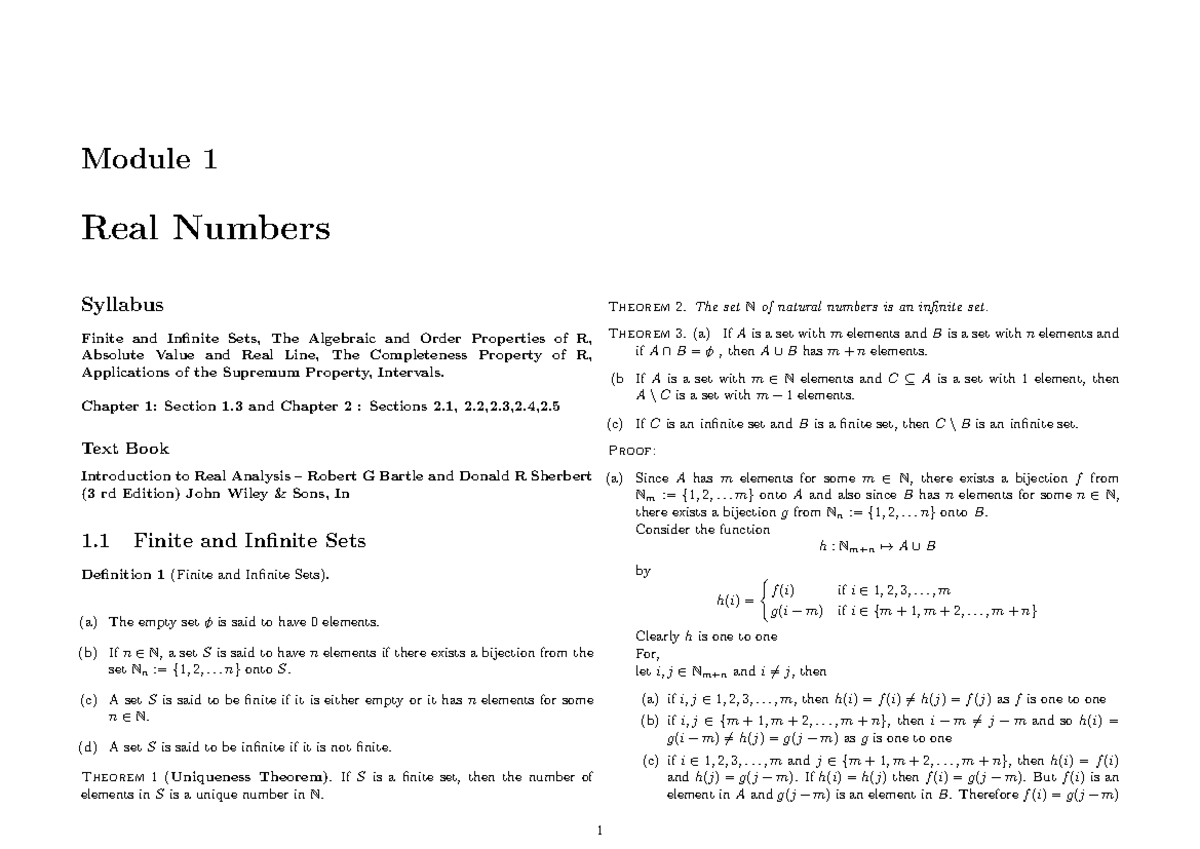 Real Analysis (MATH 5) - Module 1: Finite and Infinite Sets Summary ...
