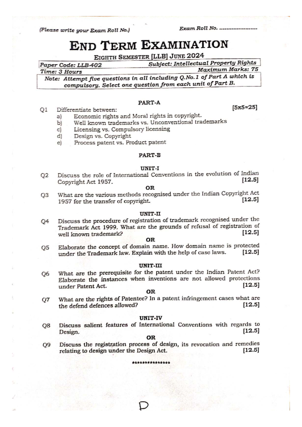 INTELLECTUAL PROPERTY RIGHTS EXAM PAPER CODE: LLB409 - Studocu