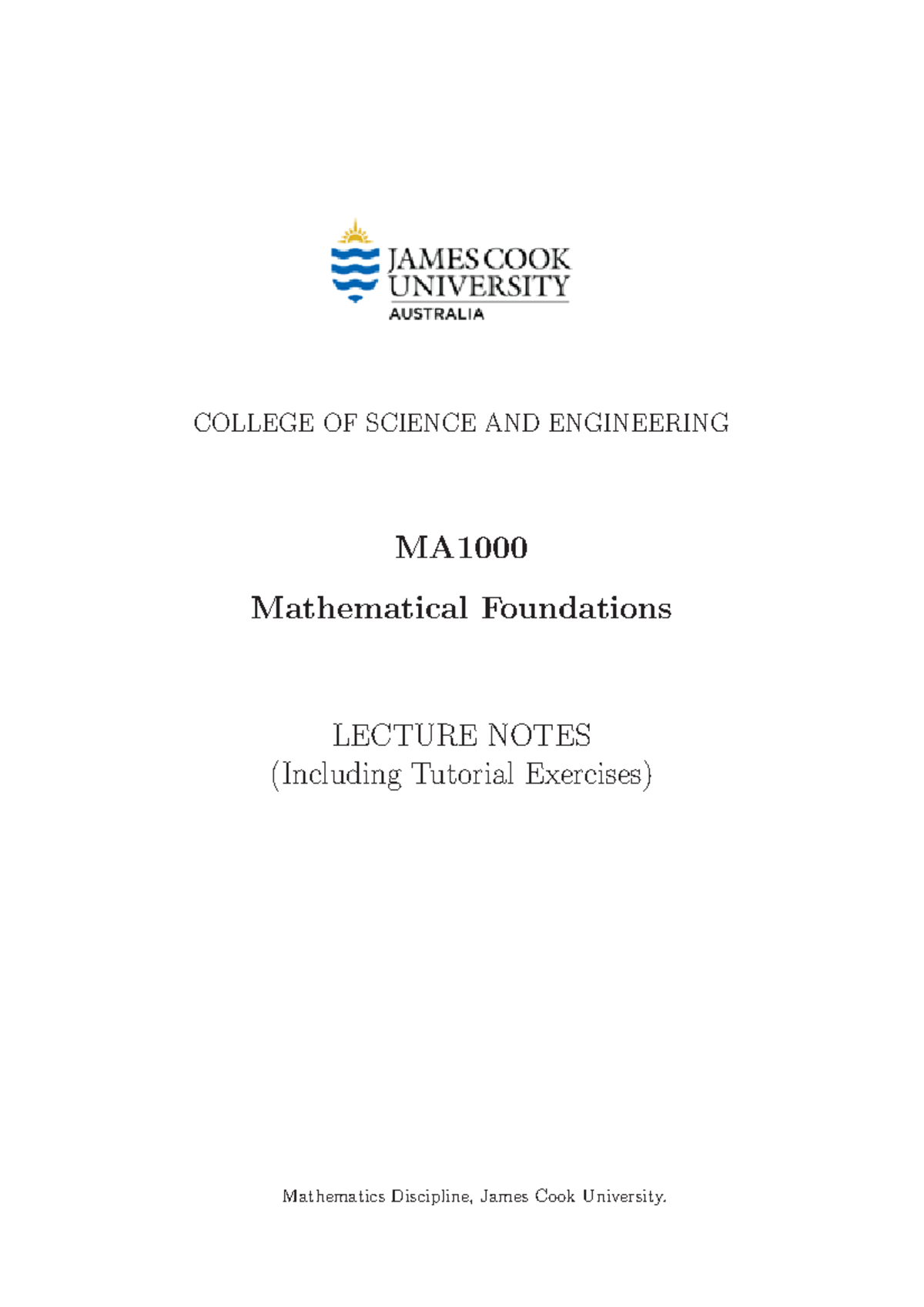 MA1000 Mathematical Foundations Lecture Notes and Exercises - Studocu