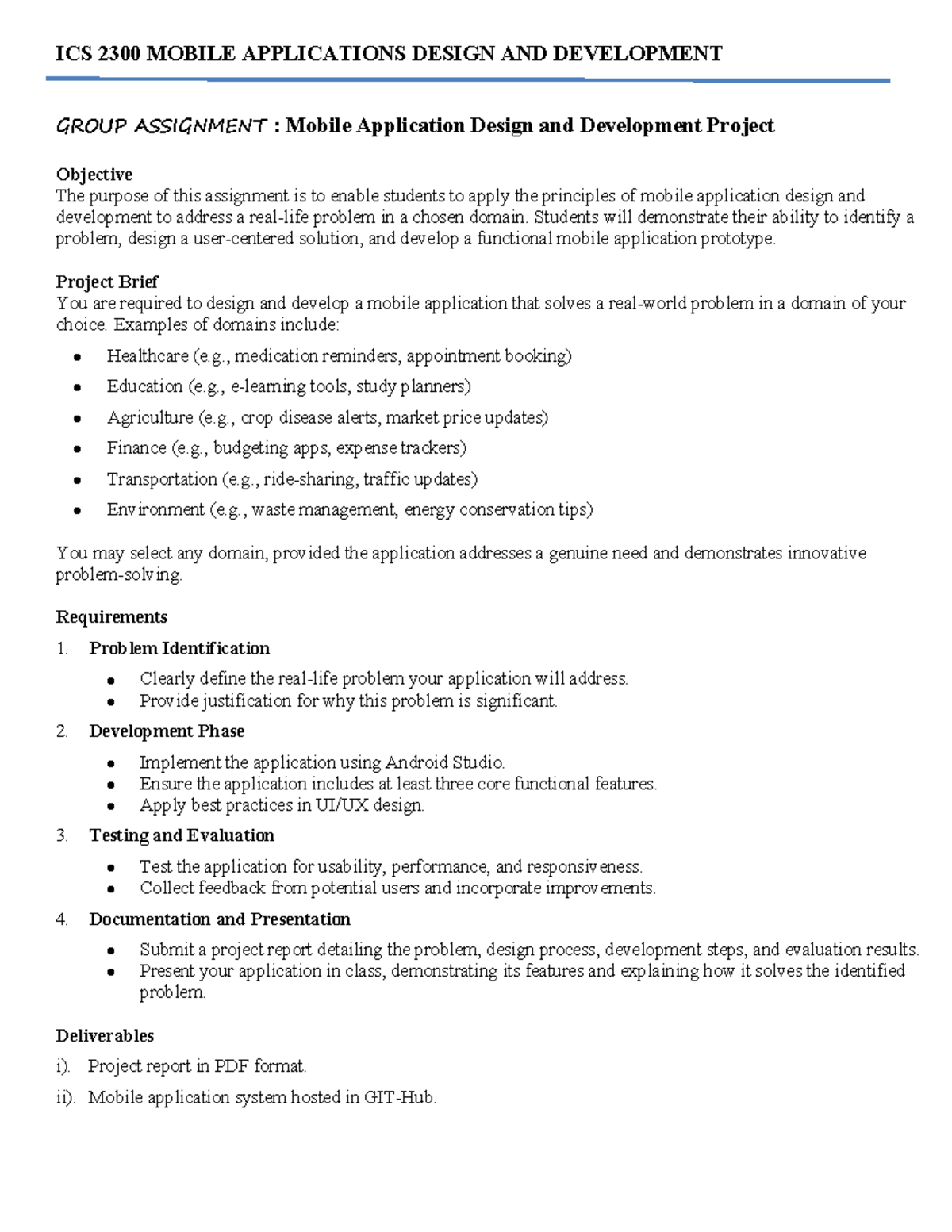 ICS 2300 Mobile App Design & Development Group Project Report - Studocu