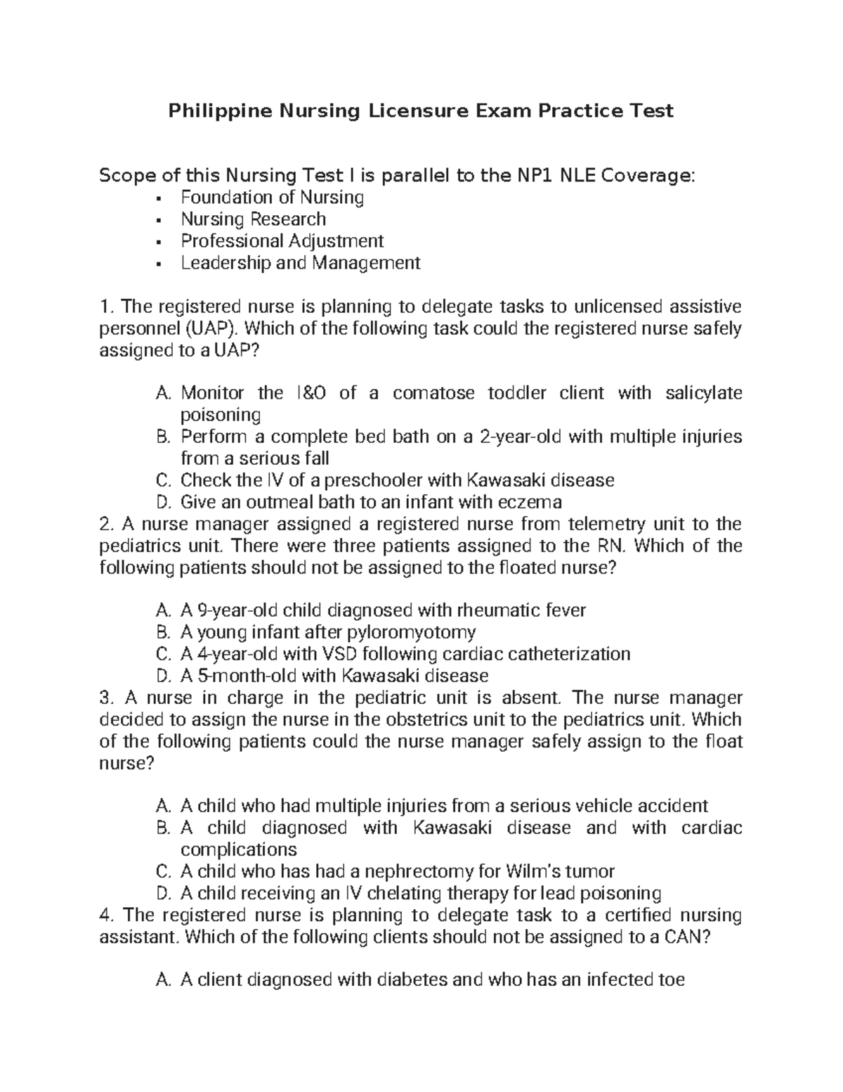 PNLE Practice Test: Scope and Coverage for Nursing Exam Preparation ...