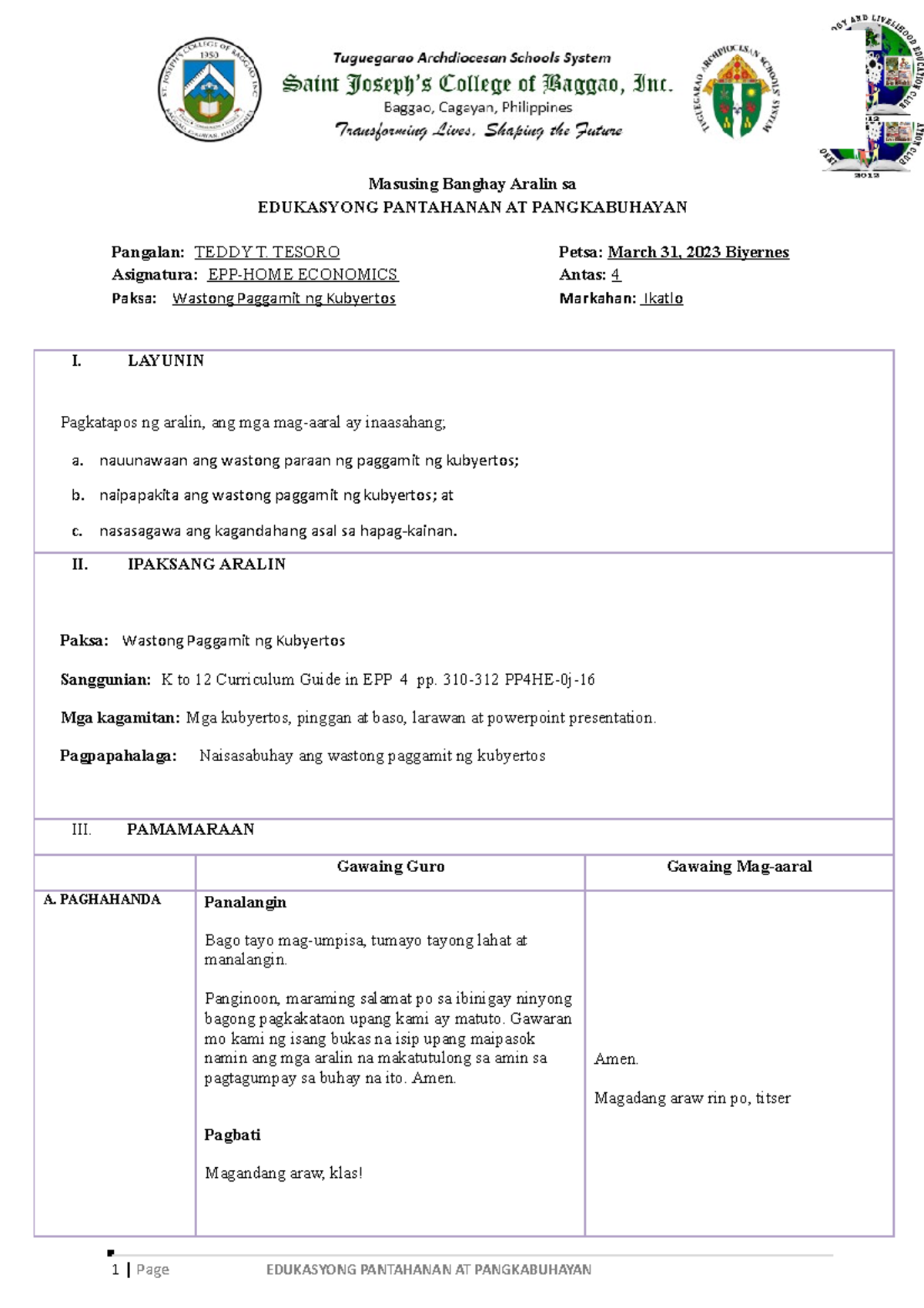 Banghay Aralin sa EPP 4 - Dlp - Masusing Banghay Aralin sa EDUKASYONG ...