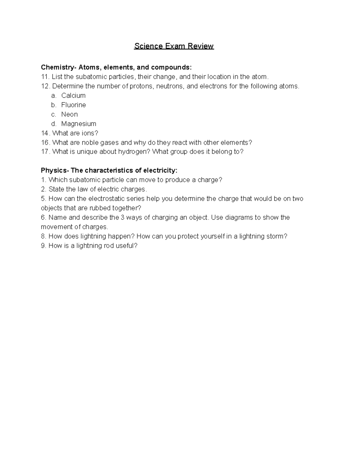 Science 101: Final Exam Review for Chemistry and Physics Concepts - Studocu