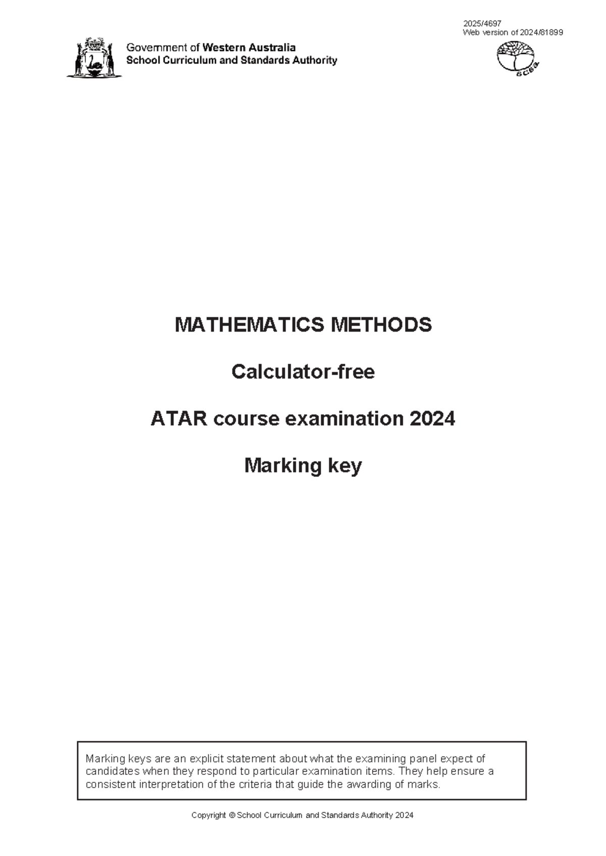 2024 MATHEMATICS METHODS ATAR Exam Marking Key (Web Version) - Studocu