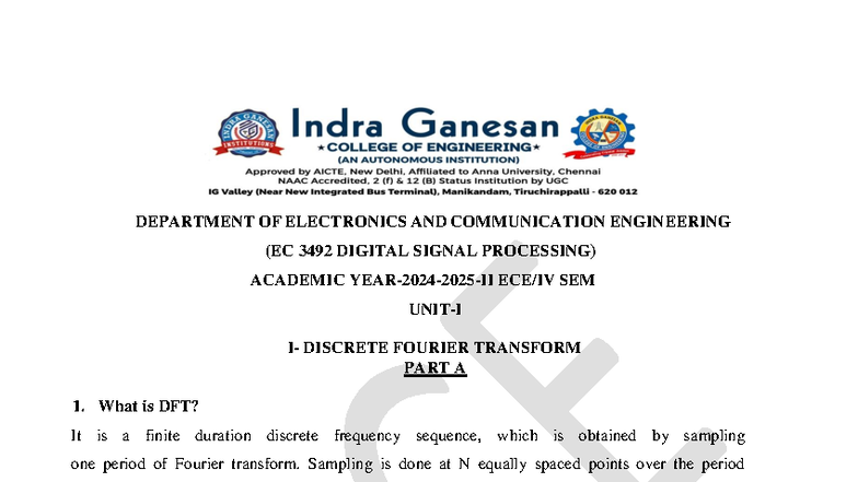 EC 3492 DSP Final Exam Notes: Discrete Fourier Transform & IIR Filters ...