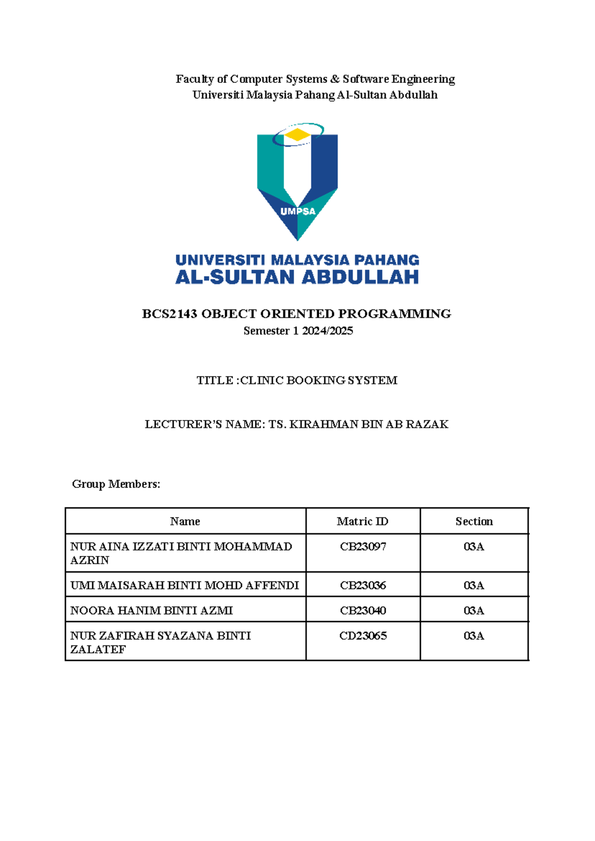 Object Oriented Programming Project Assignment - Faculty of Computer ...