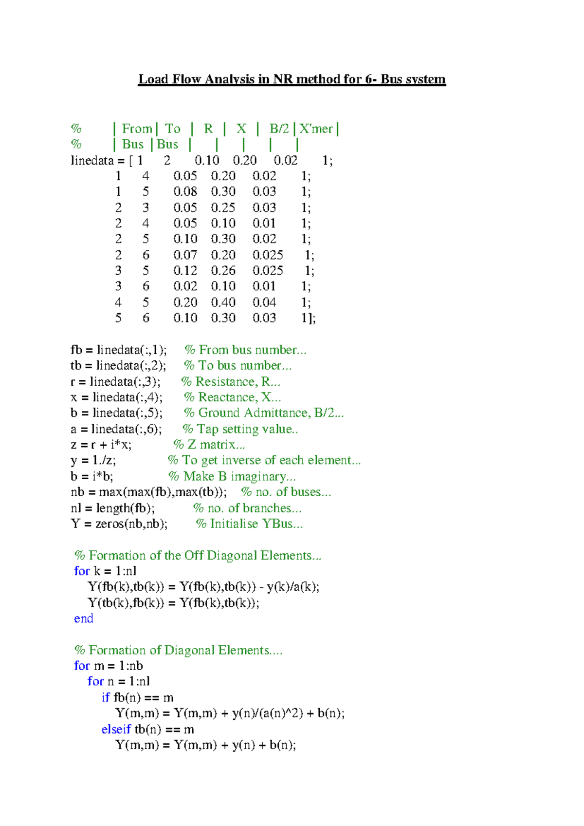 NR Load Flow Analysis for Bus System - EE 0870 - Studocu