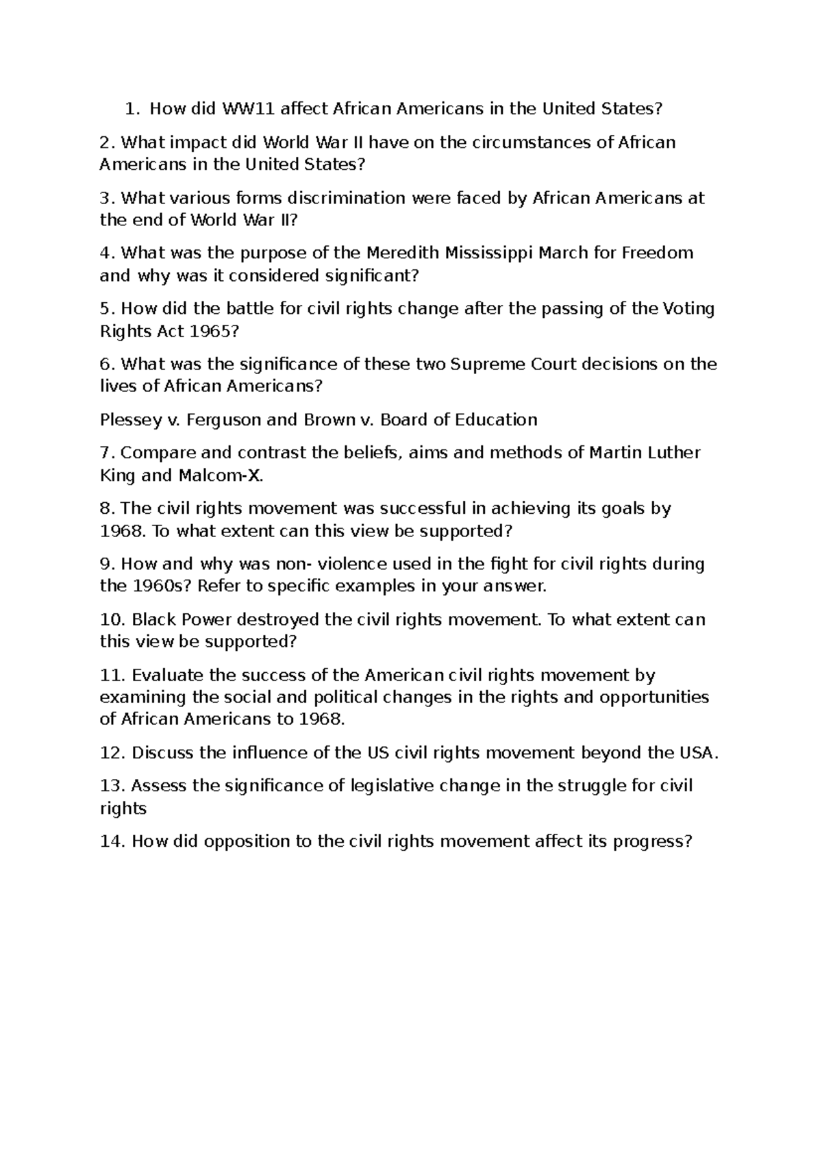 Modern History Civil Rights in the USA: Practice Questions & Insights ...