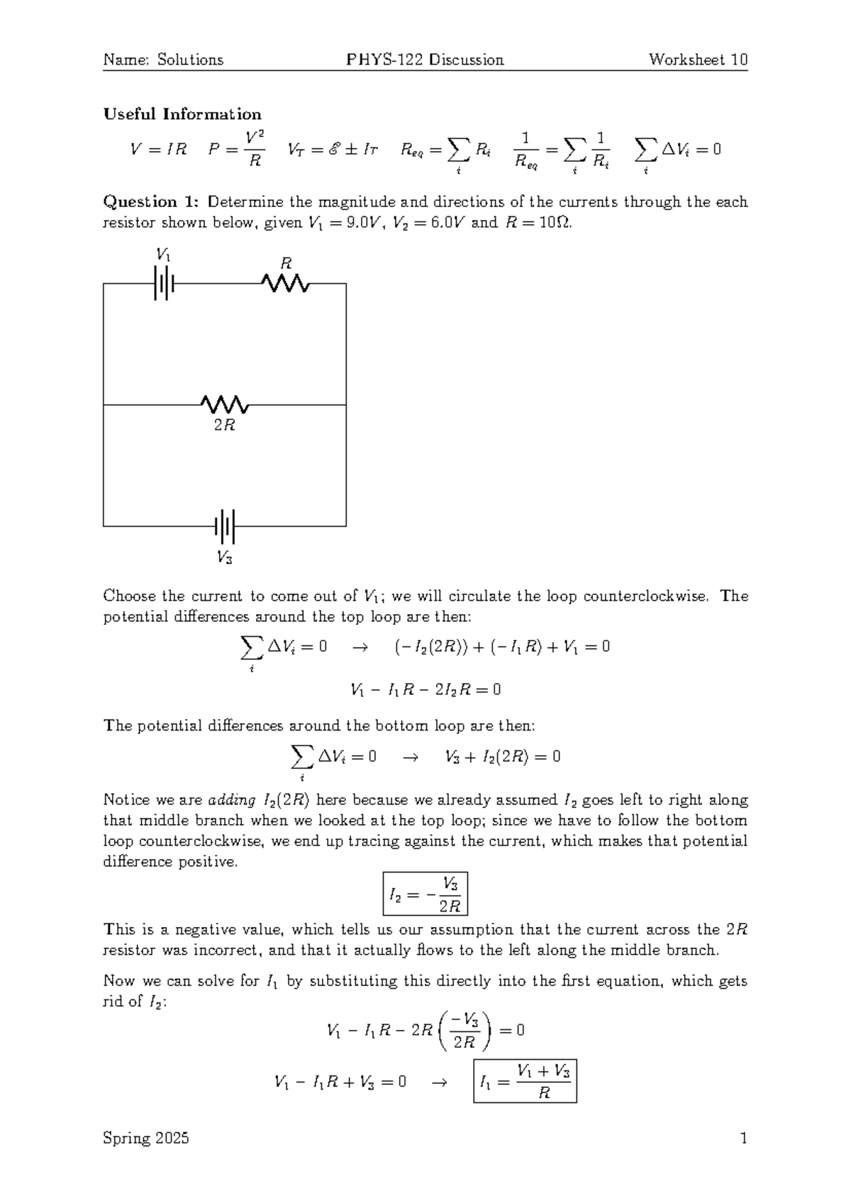 Work-10-sol - Discussion 10 worksheet - Name: Solutions PHYS-122 ...