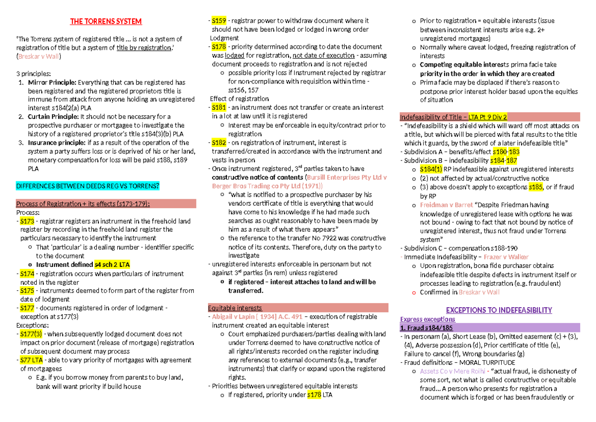 Final Exam Notes for Property Law (Course Code: LTA) - Studocu