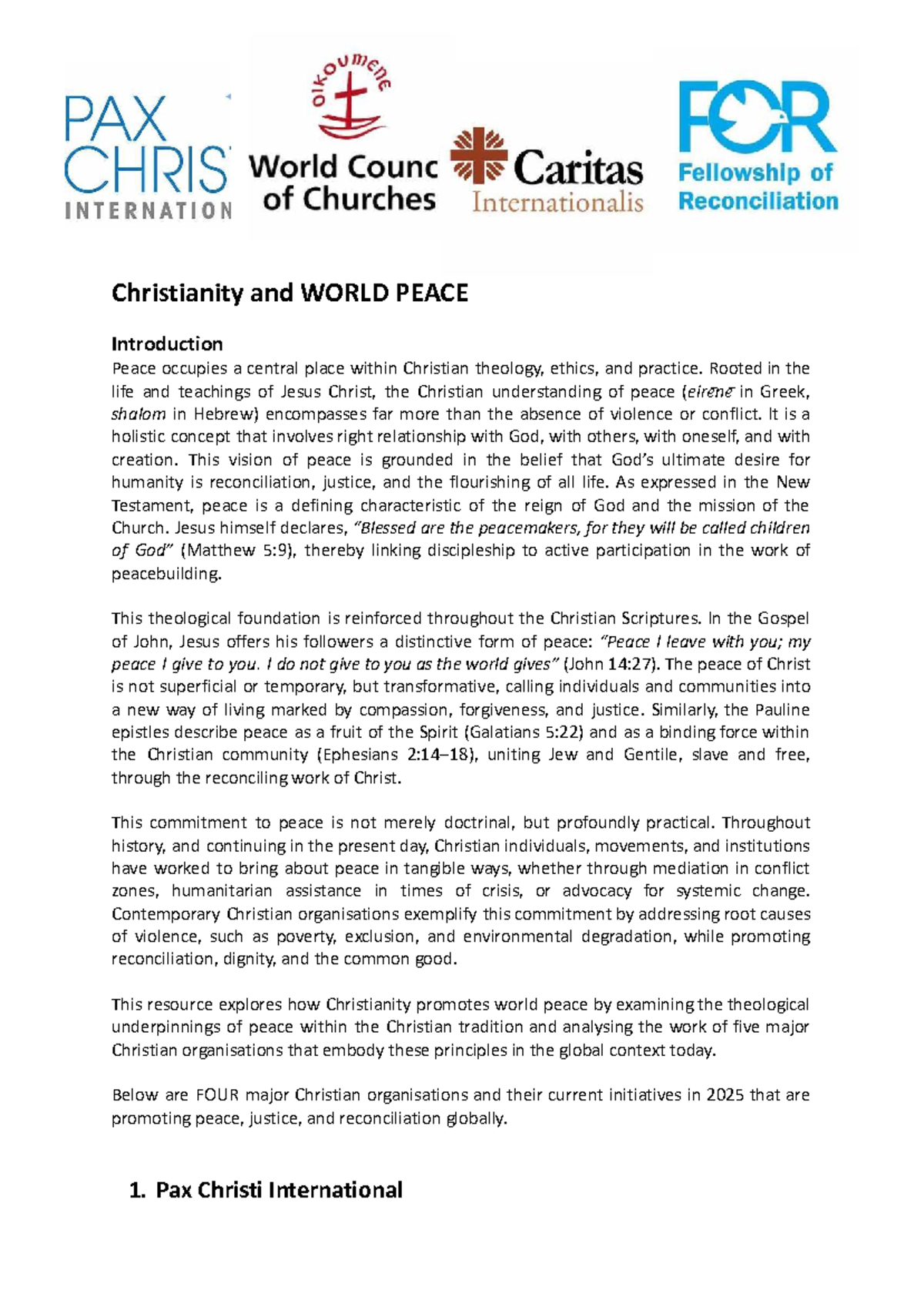 DP4 Final Exam: Global Peace, Justice, and Reconciliation Initiatives ...