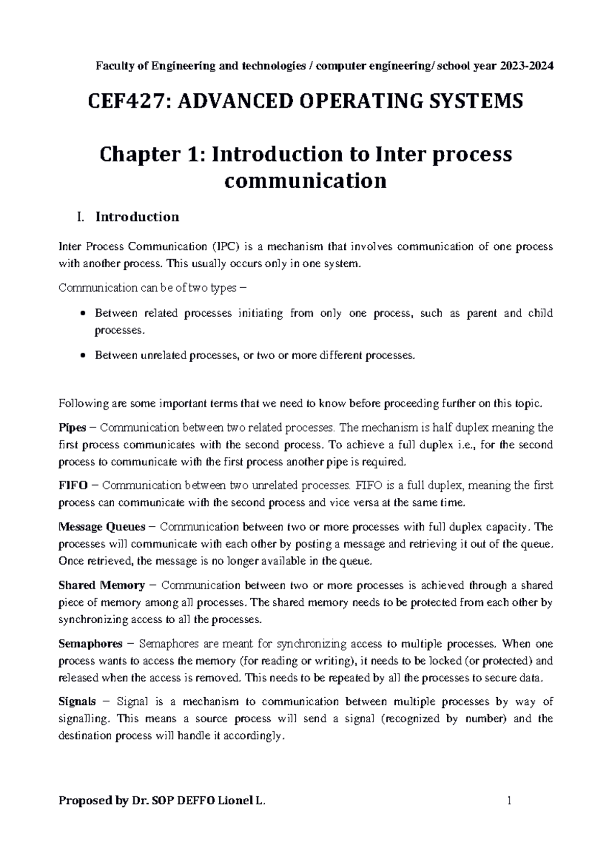 CEF427: Chapter 1 - Intro to Inter-Process Communication Concepts - Studocu