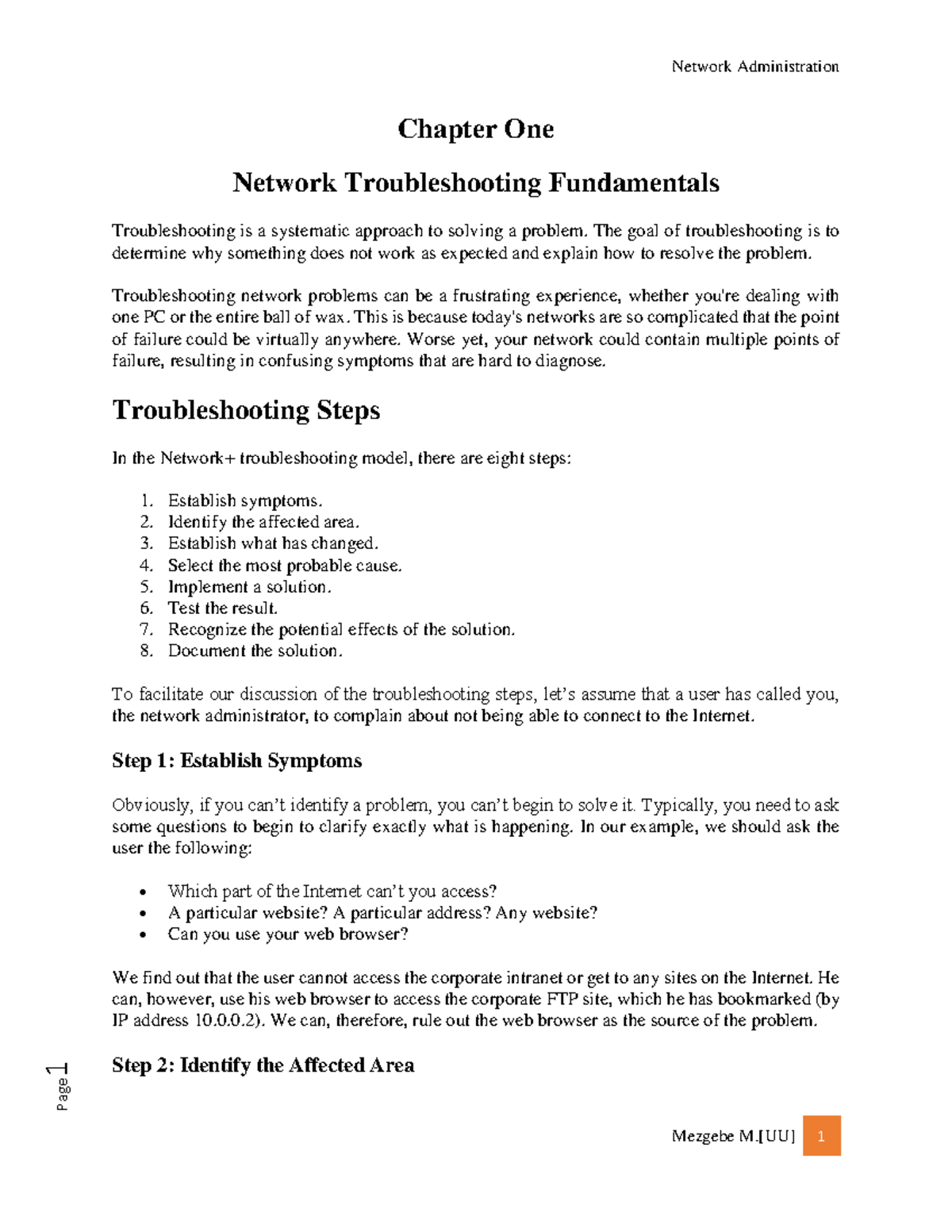 Network Administration (Chapter 1): Troubleshooting Fundamentals - Studocu