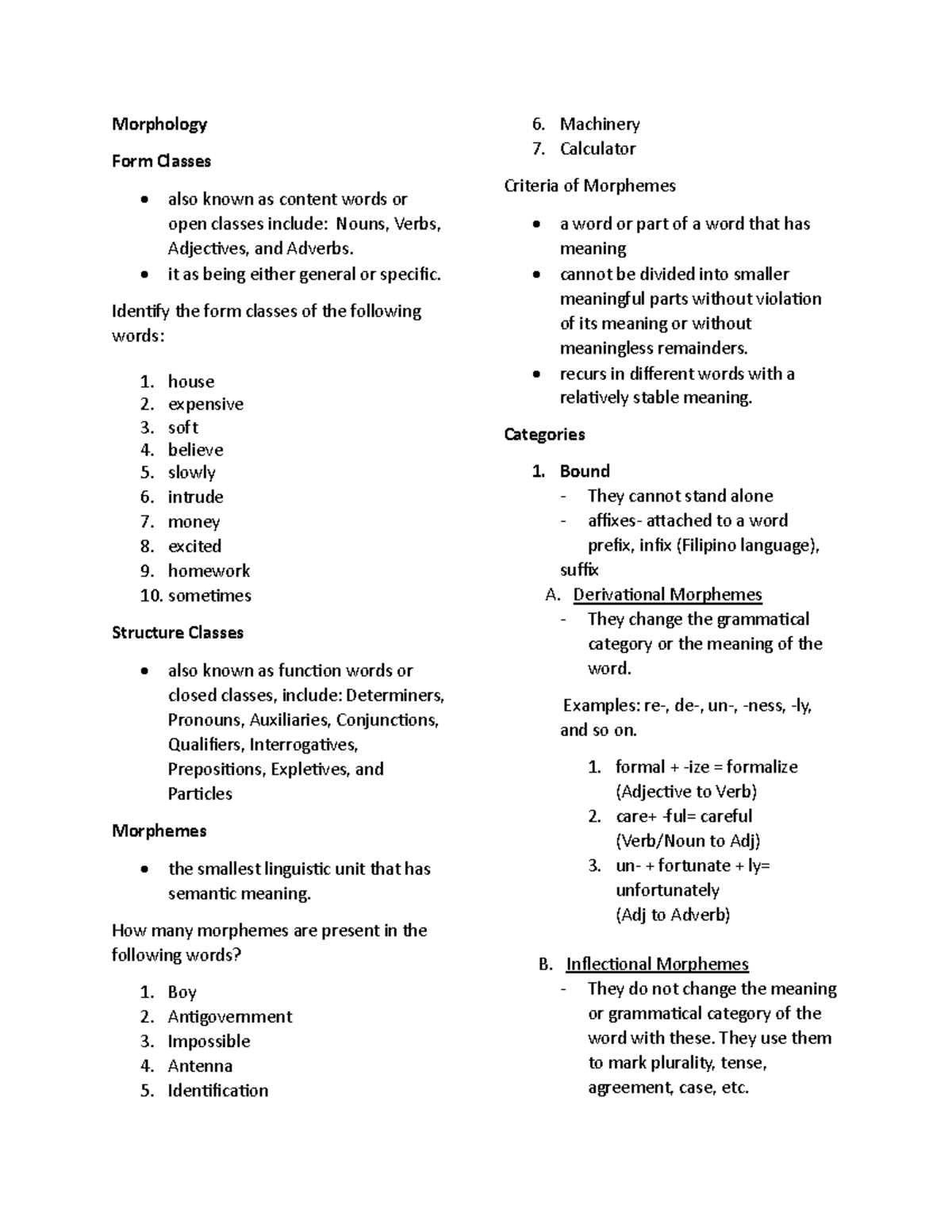 Morphology Study Guide: Understanding Form and Structure Classes - Studocu