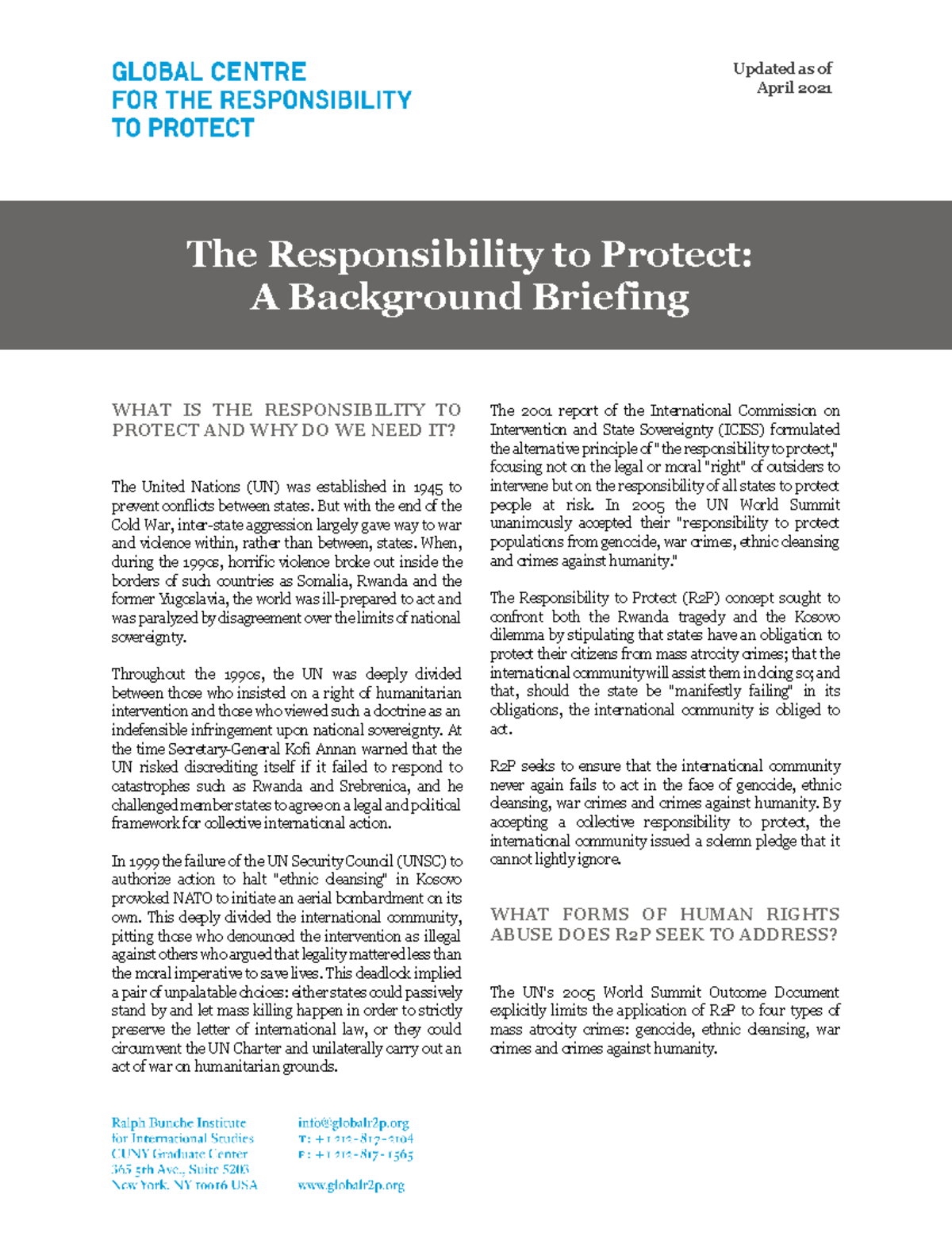 R2P-Responsibility to Protect: A Comprehensive Overview and Analysis ...