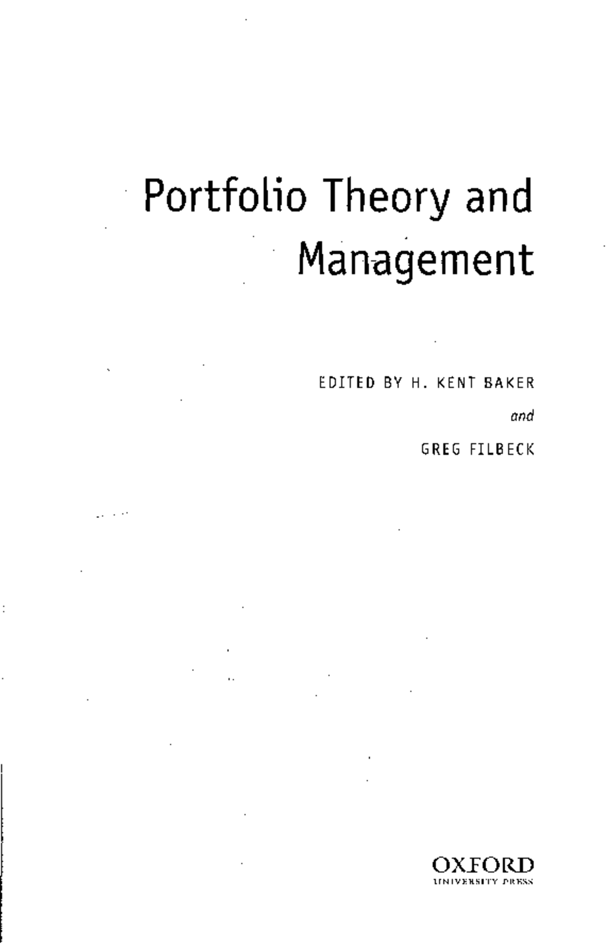 Portfolio Theory and Management Overview and Key Concepts - Studocu