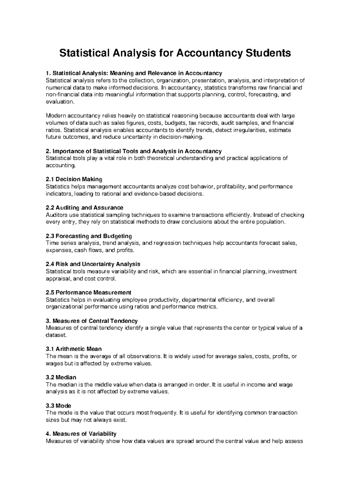Statistical Analysis in Accountancy: Key Concepts & Tools - Studocu