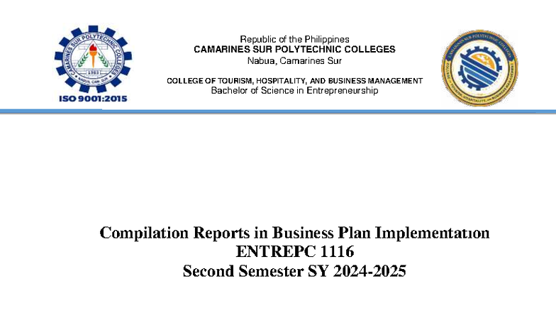 Compilation Reports on Business Plan Implementation for JL COCO (ENTRPC ...