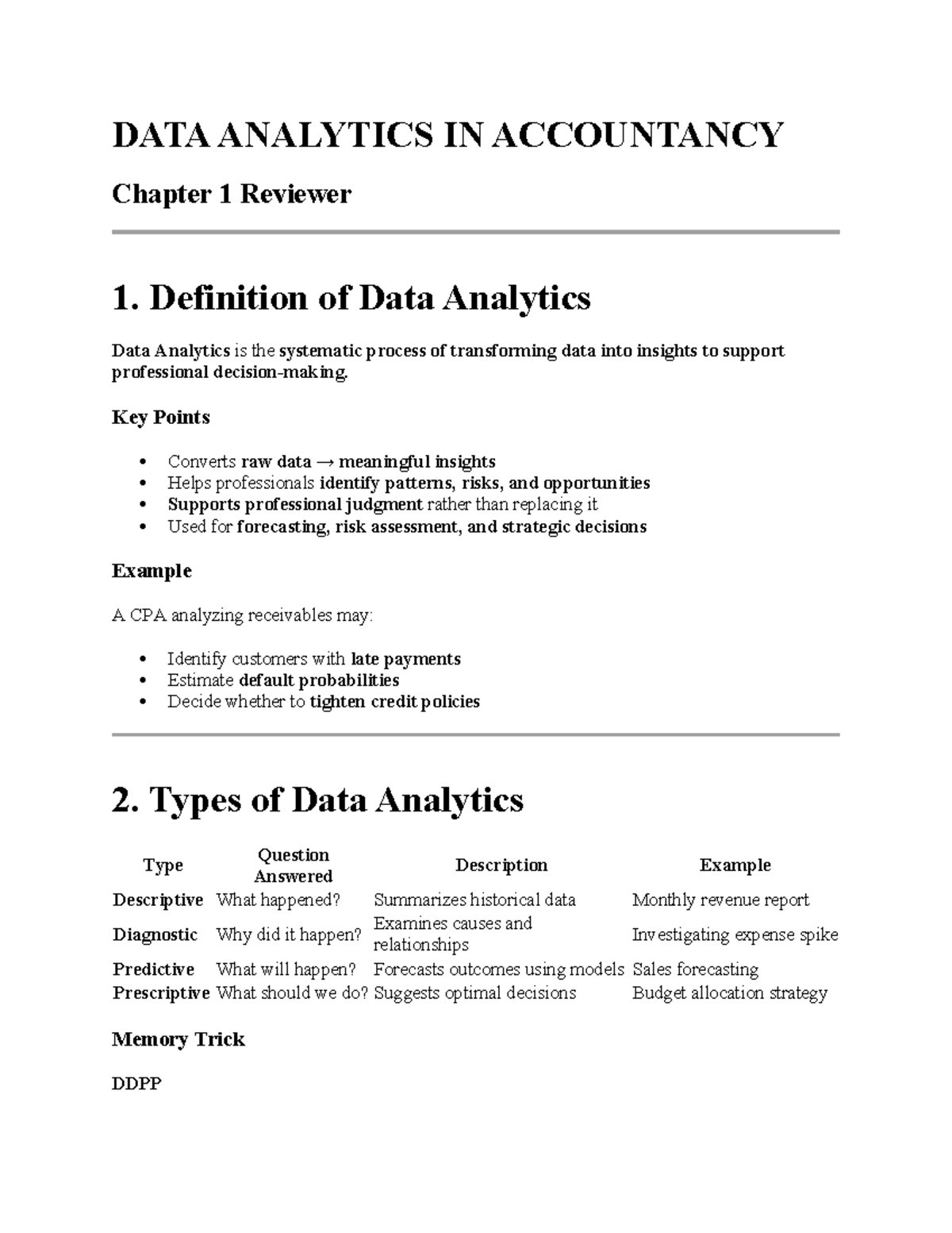 DATA ANALYTICS IN ACCOUNTANCY Chapter 1 Review Notes - Studocu