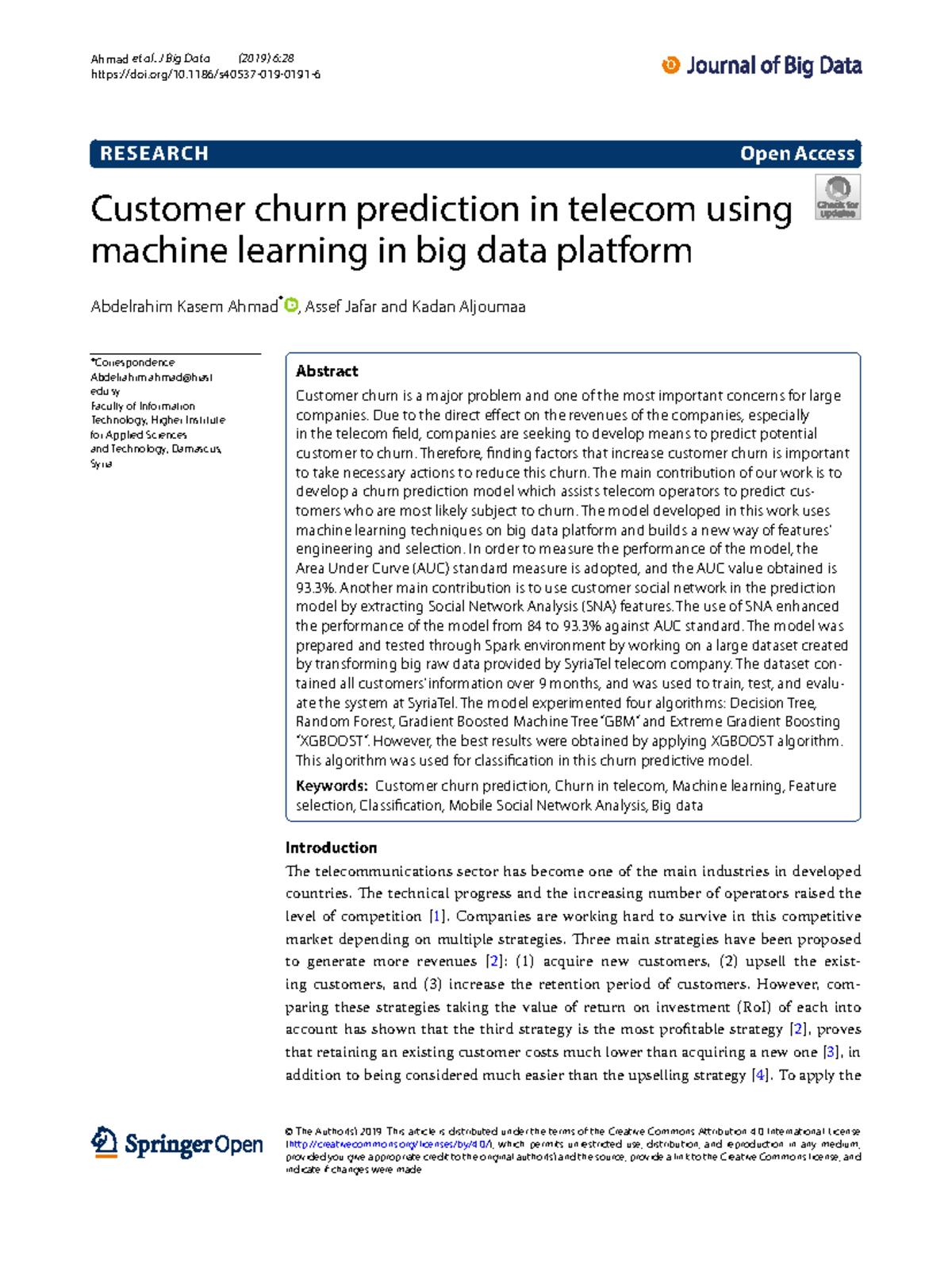 Customer Churn Prediction in Telecom: A Machine Learning Approach (IT ...
