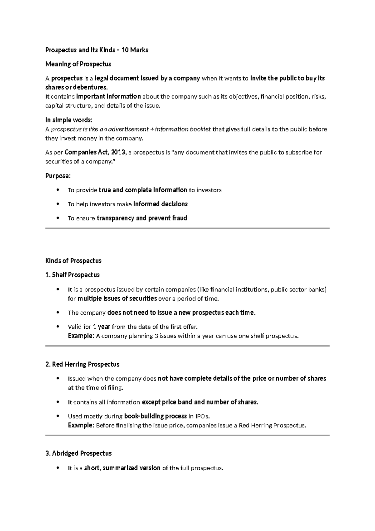 Unit 2: Understanding Prospectus Types and Company Securities - Studocu