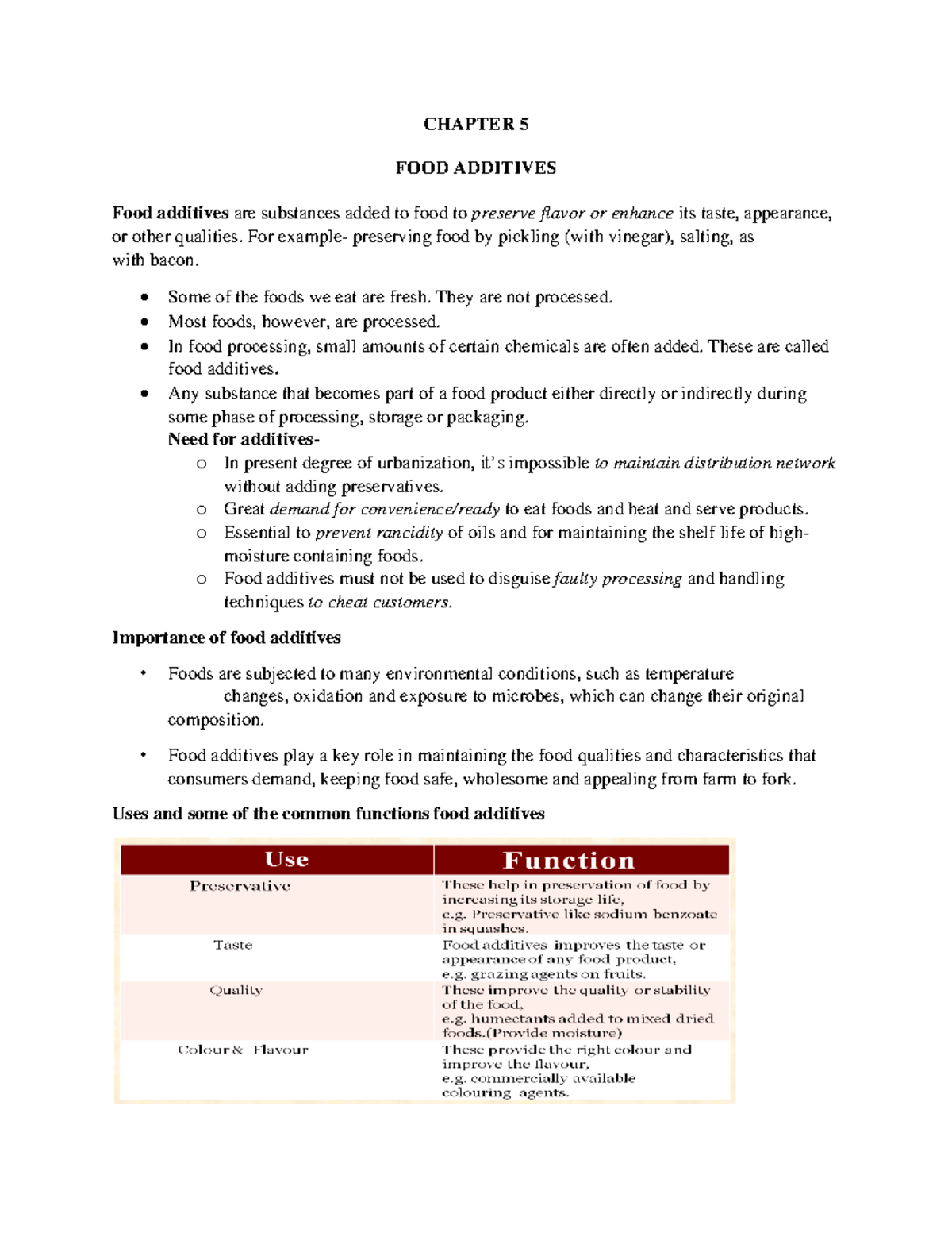 Lecture Notes on Food Additives - Chapter 5 Insights - Studocu