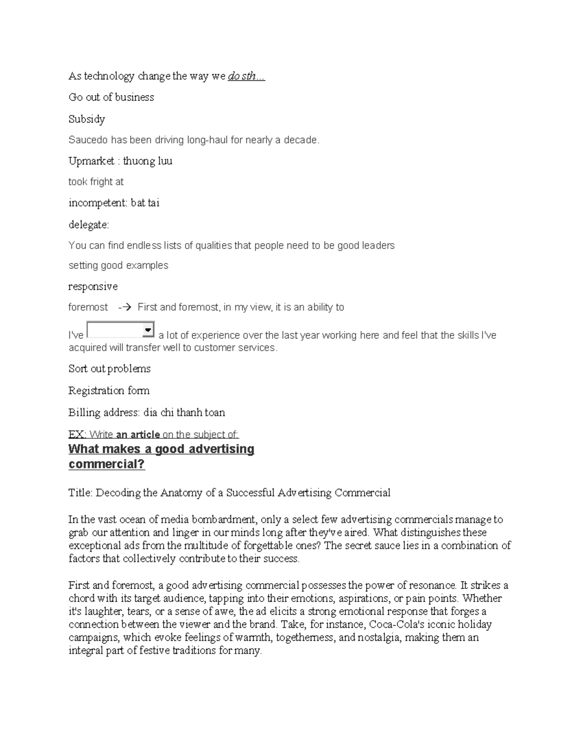 Business eng - note - As technology change the way we do sth... Go out ...