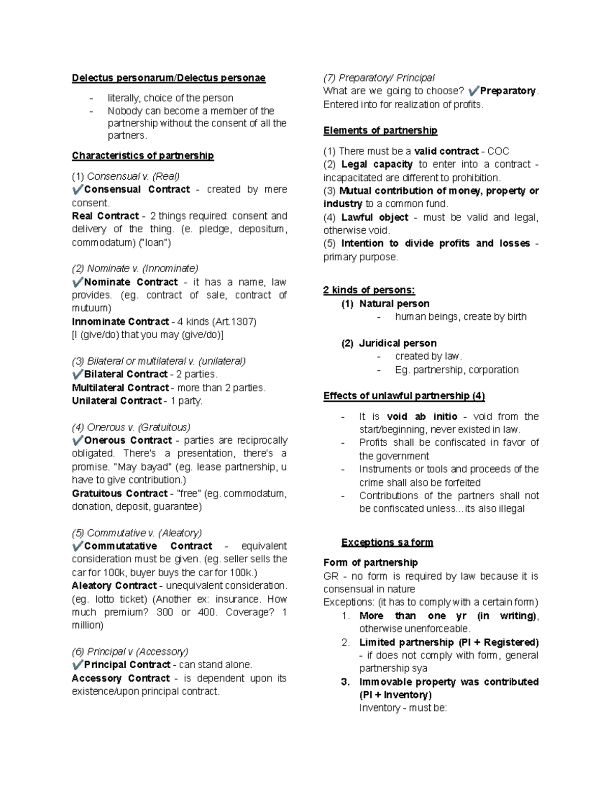 LAW 2: Partnership Key Concepts and Possible Exam Questions - Studocu